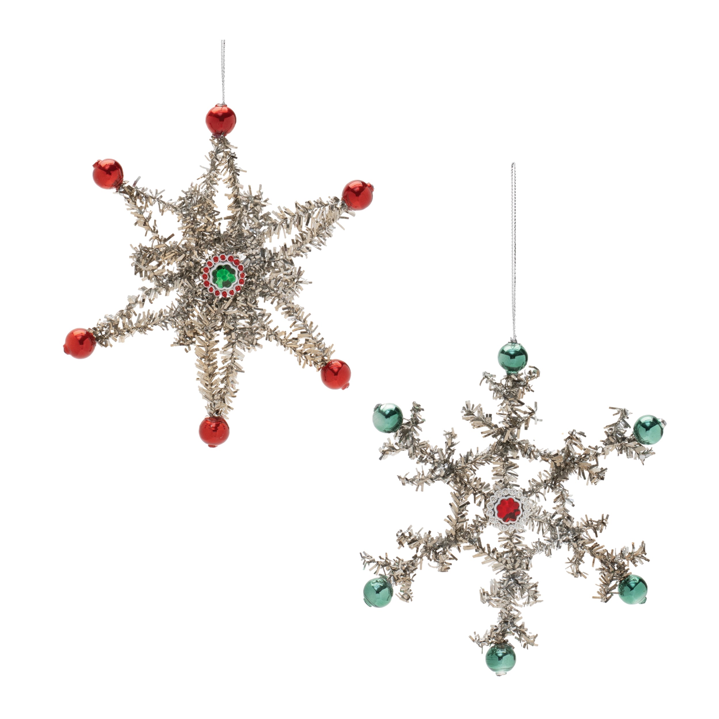 Tinsel Snowflake Ornament (2 Asst) 5.5”H /Tinsel