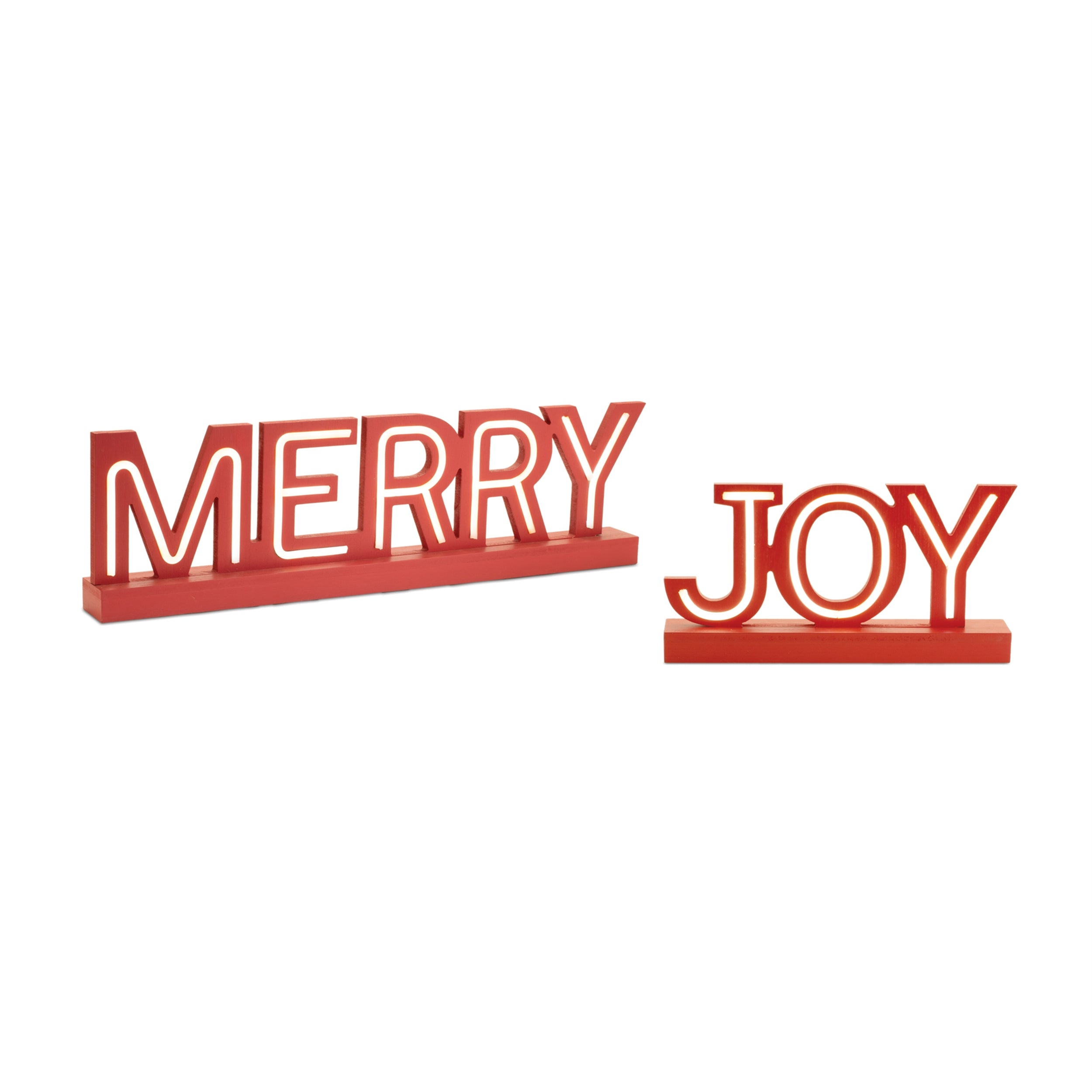 LED Joy and Merry (Set of 2) 13.5"L x 6.5"H, 24"L x 6.5"H Wood 2AA Batteries Not Included/USB Cord In