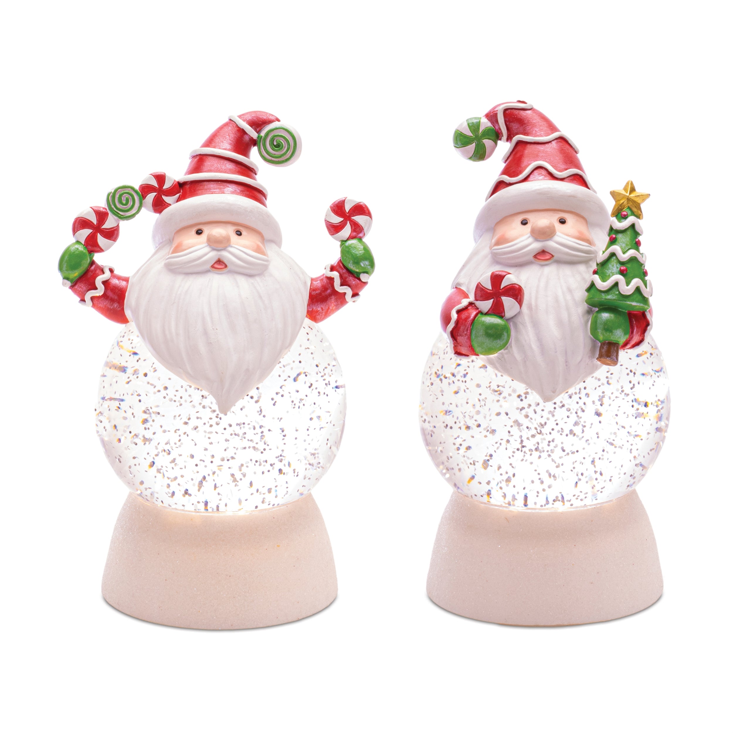 LED Snow Globe w/Santa (2 Asst) 7.5”H  3 AAA Batteries Not Included/USB Cord Included 6 Hr Ti