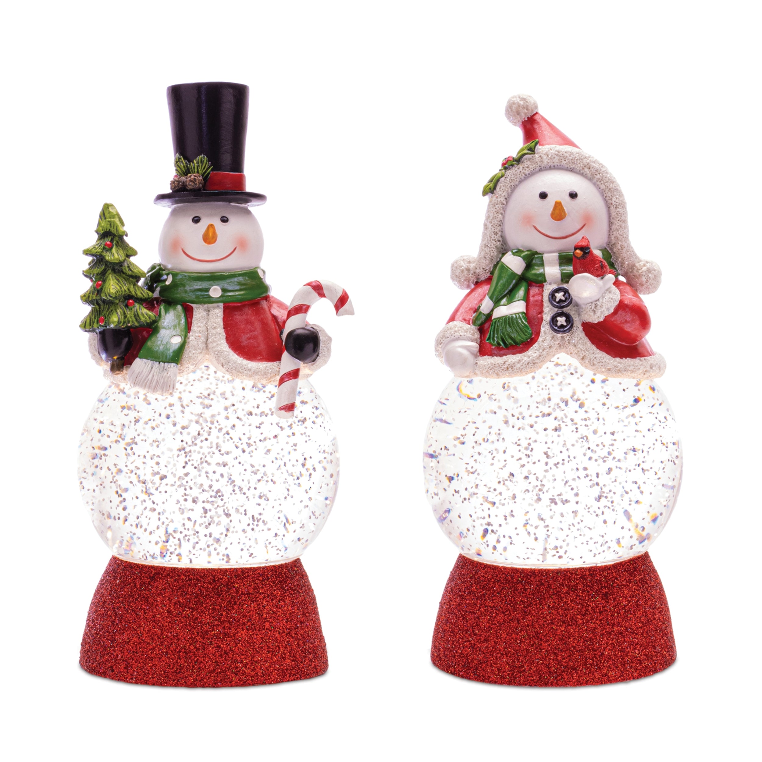 LED Snow Globe w/Snowman (2 Asst) 8.5”H  3 AAA Batteries Not Included/USB Cord Included 6 Hr