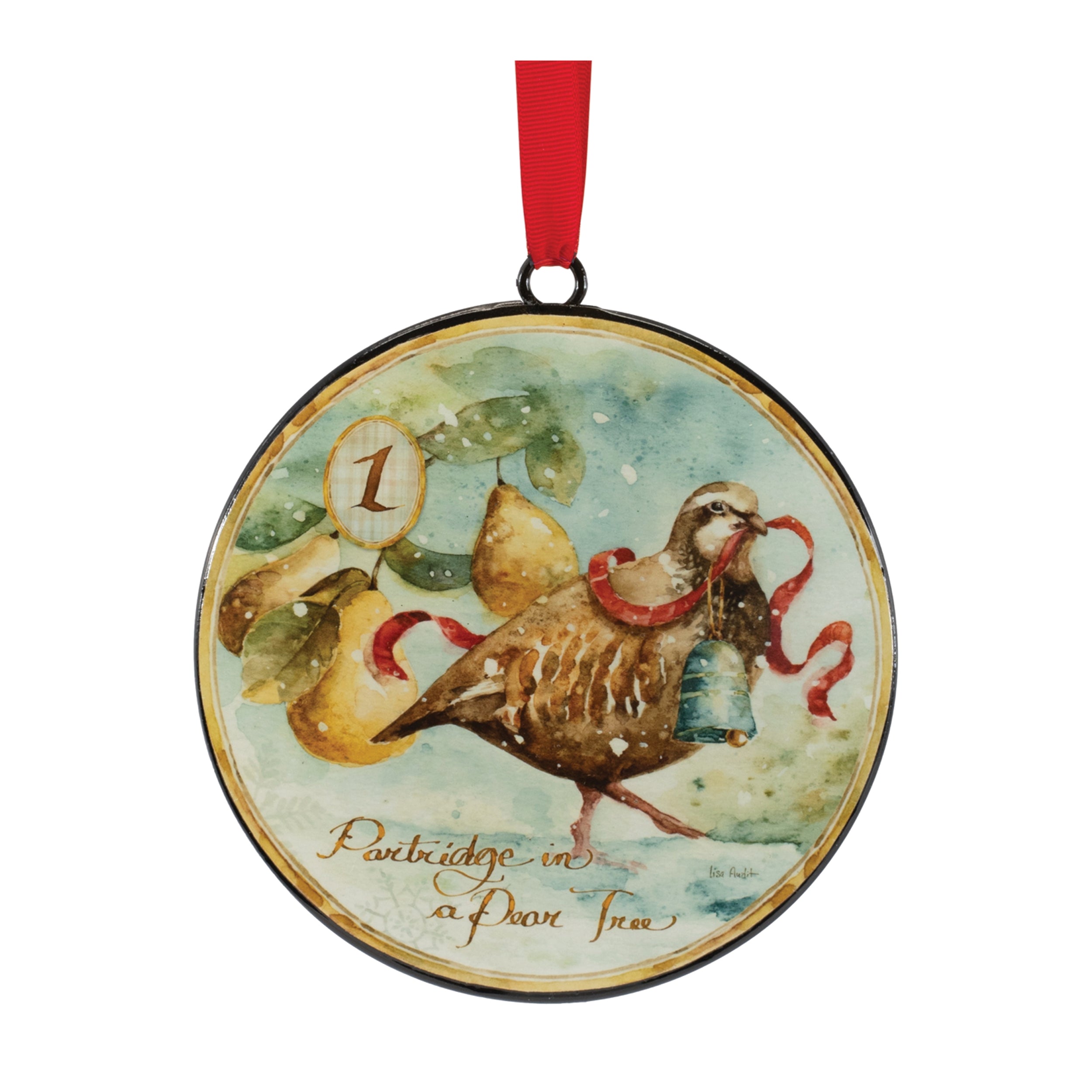 Partridge in a Pear Tree Disc Ornament 6”H Iron