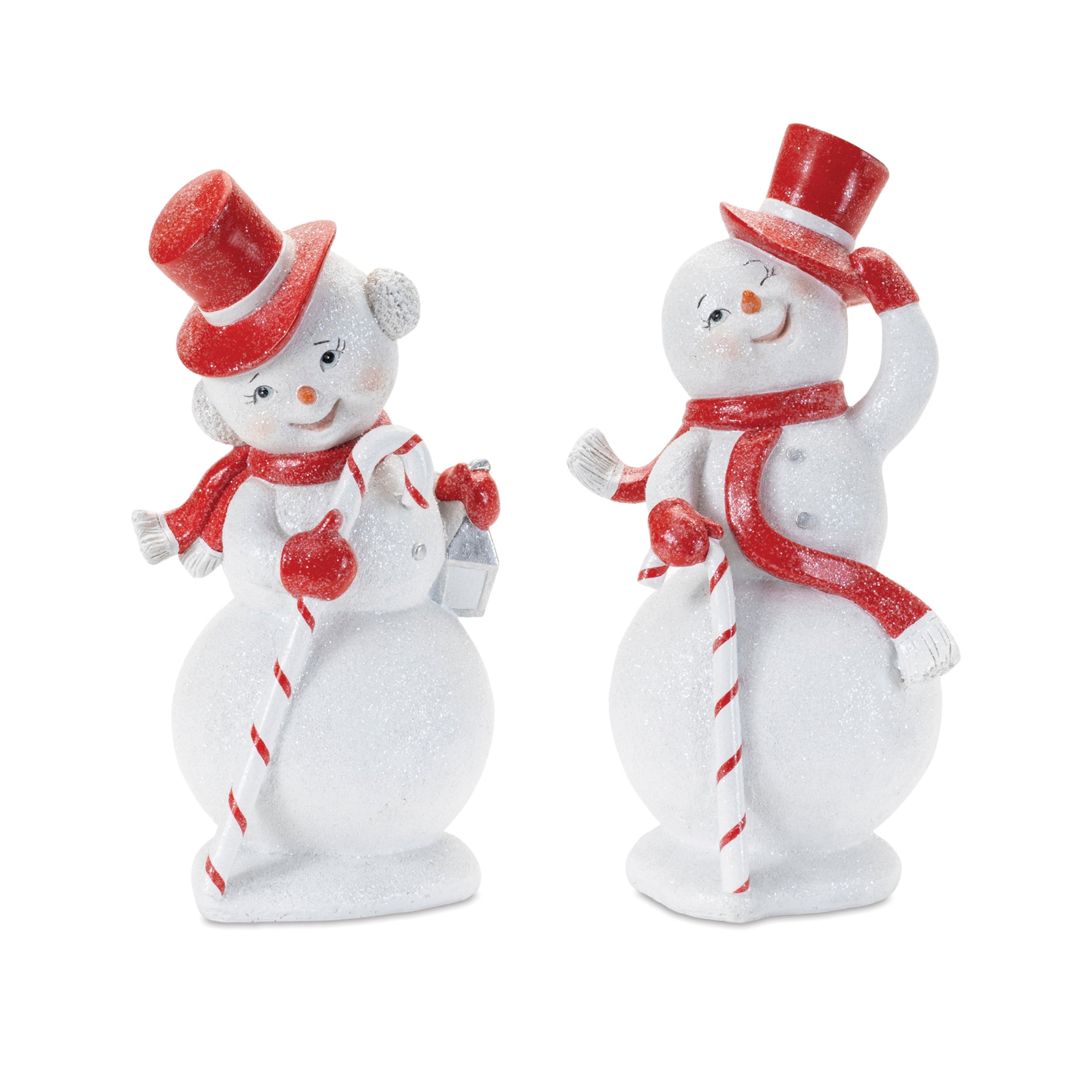 Snowman w/Candy Cane (2 Asst) 11.5”H Resin