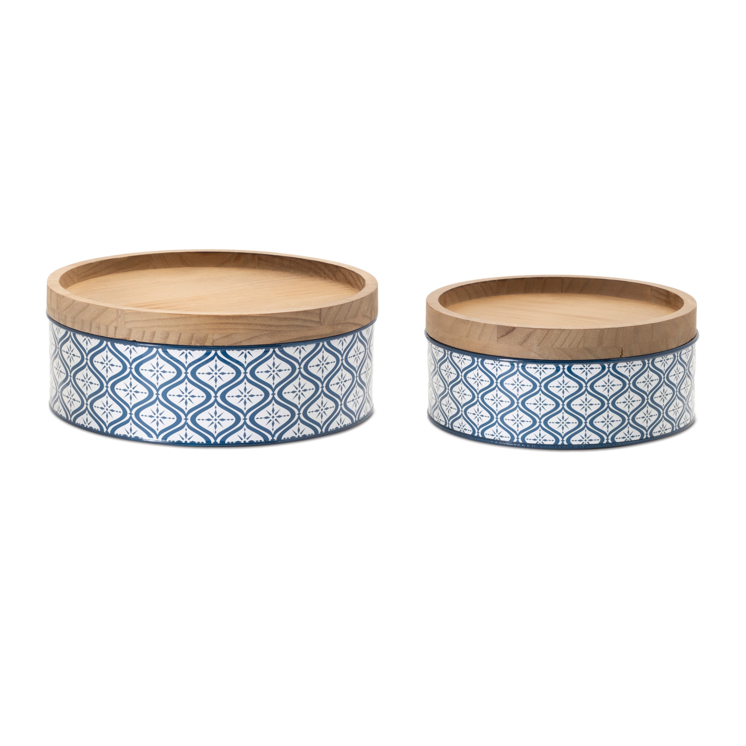 Canister (Set of 2) 9"D x 4"H, 11"D x 4.25"H Iron/Wood
