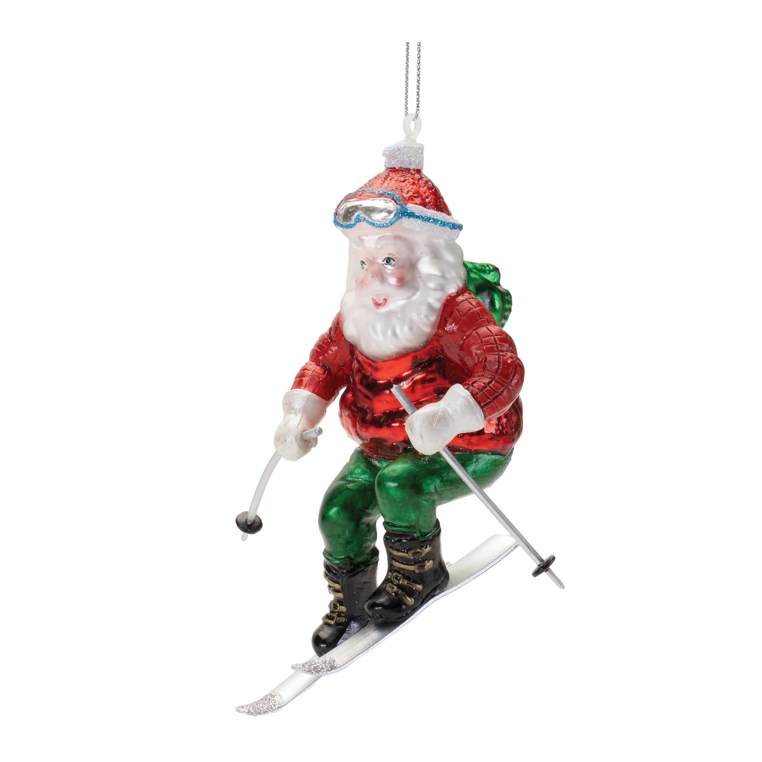 Santa on Skis Ornament (Set of 6) 4.5"H Glass