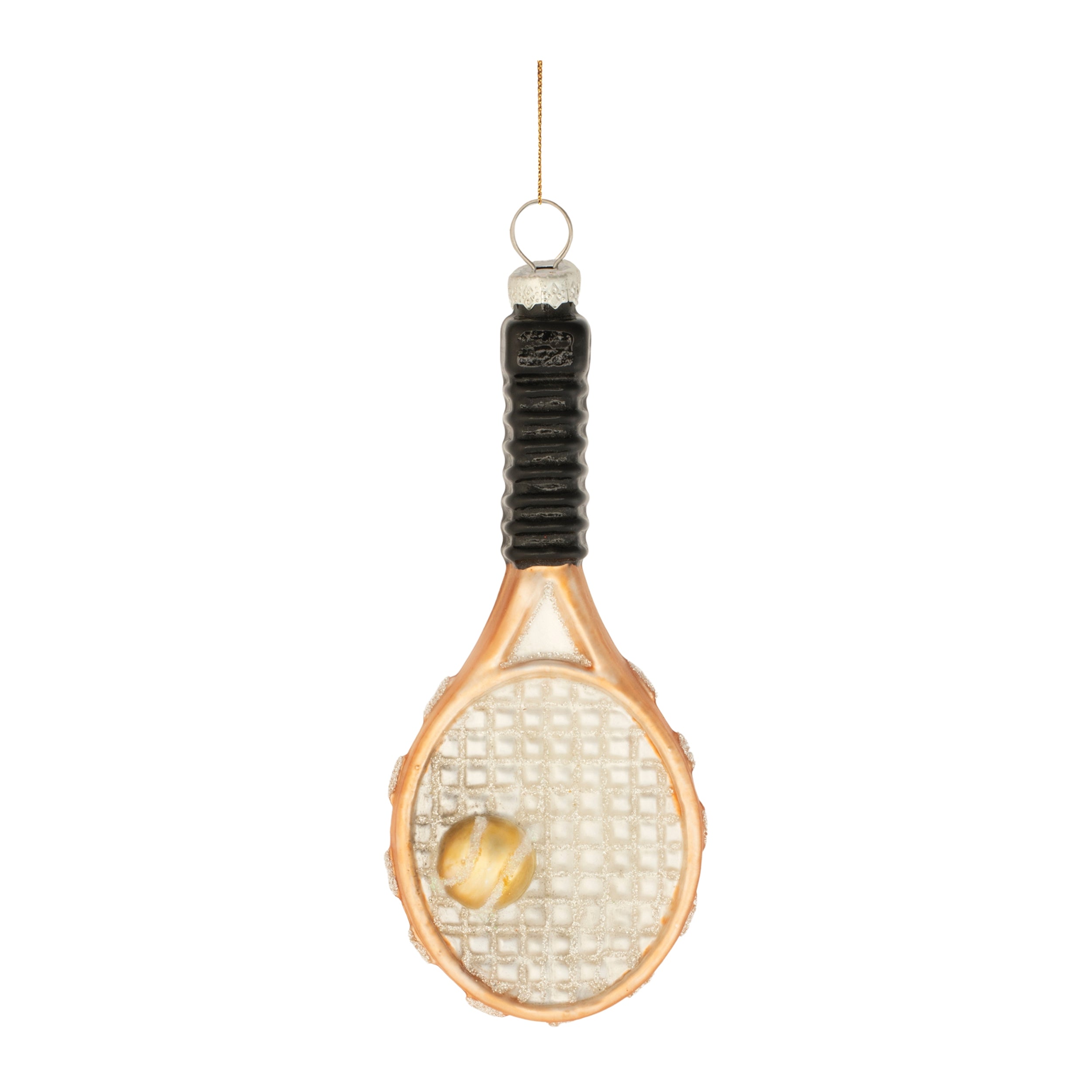 Tennis Racket Ornament 6”H Glass