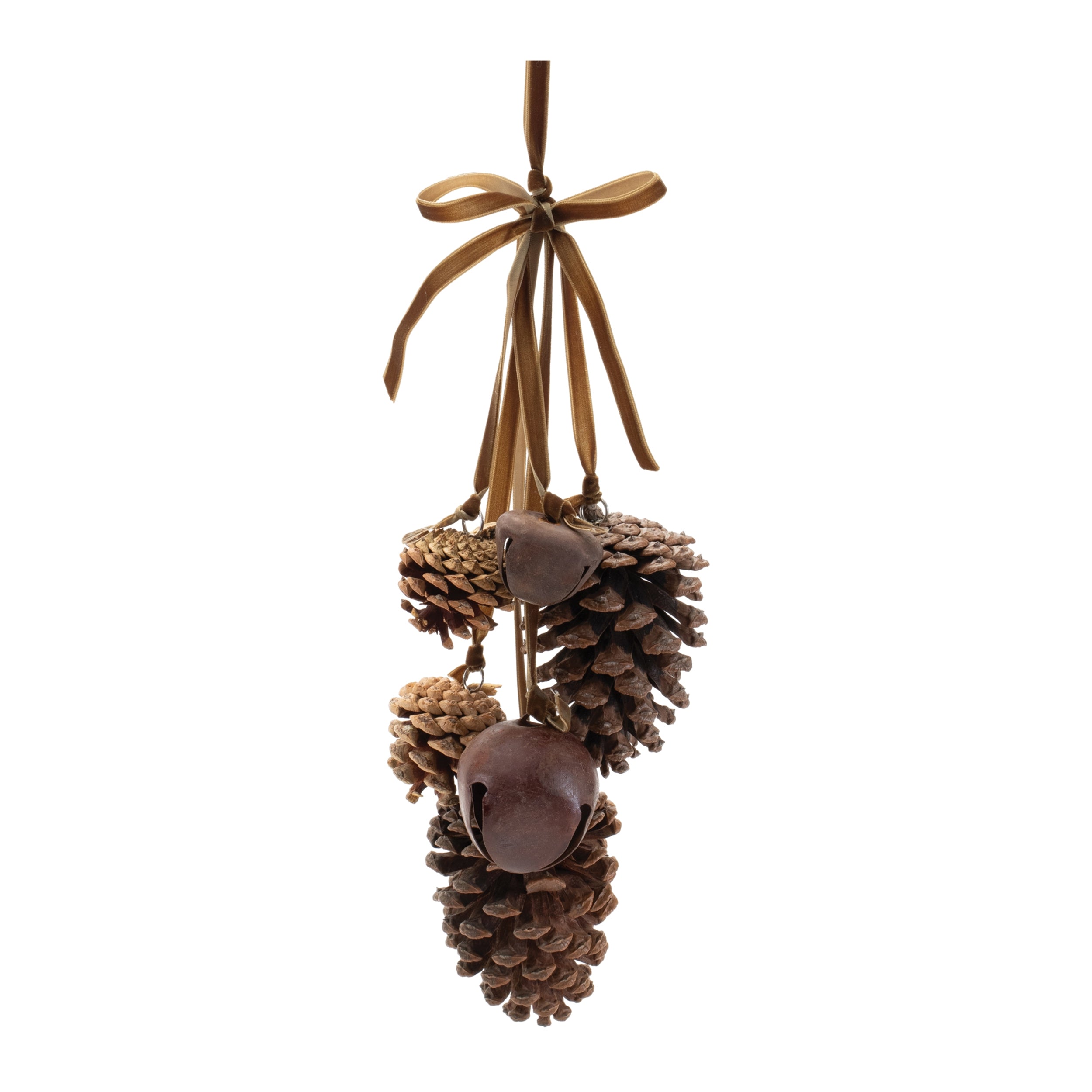 Pine Cone and Bell Ornament 19”H Metal/Pine Cone