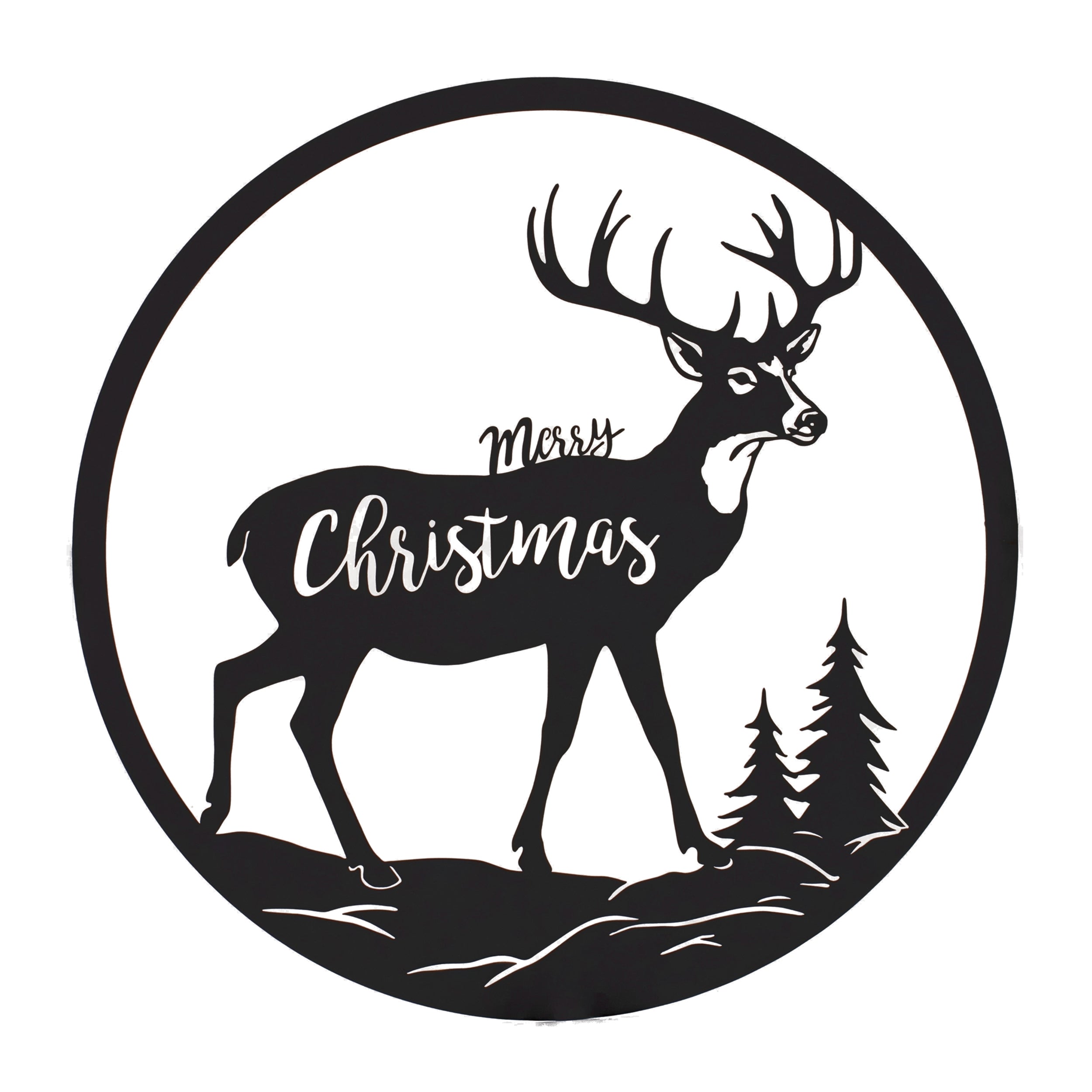 Merry Christmas Deer Plaque 16"D Sheet Iron
