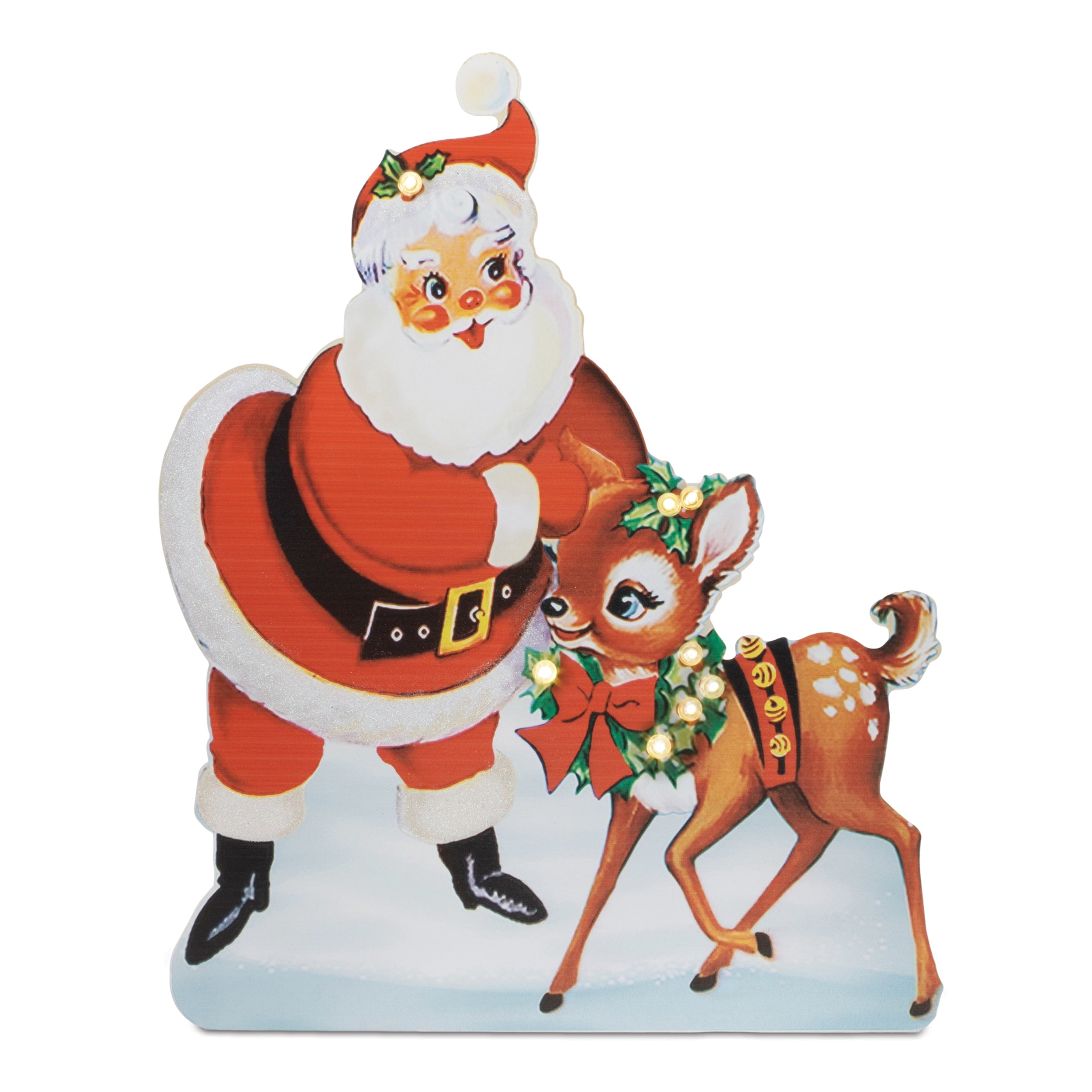 LED Santa and Deer 19"L x 24"H Iron 3 AA Batteries Not Included