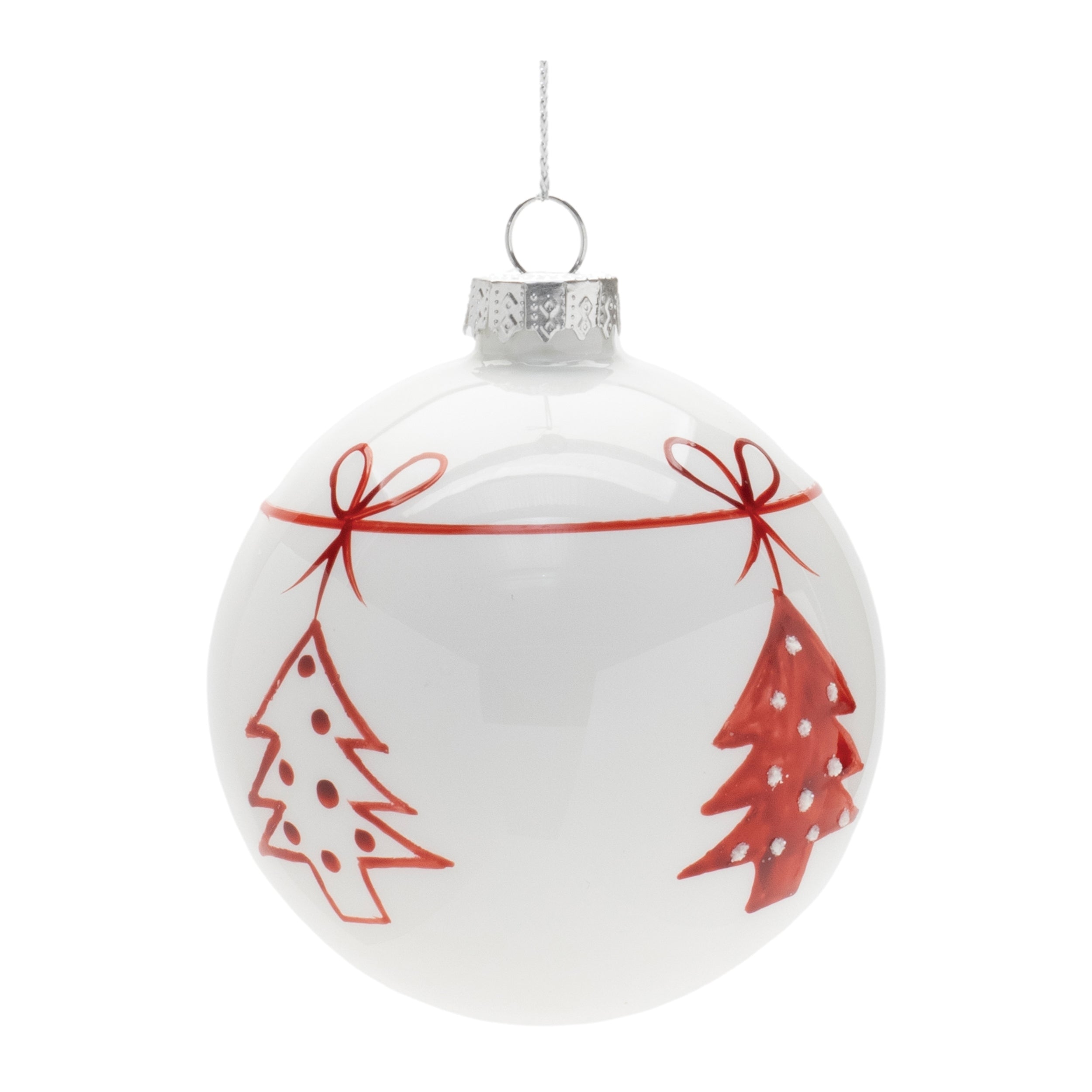 Ball Ornament w/Trees 3”D Glass