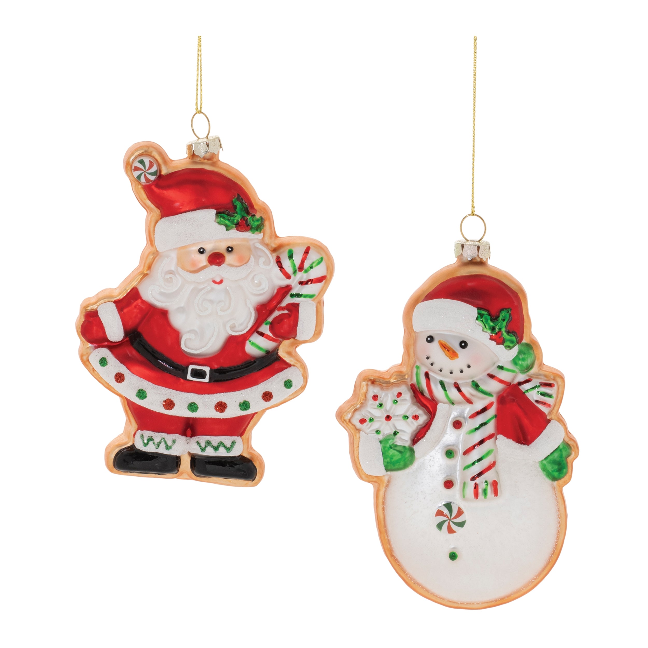 Santa and Snowman Cookie Ornament (2 Asst) 5”H Glass