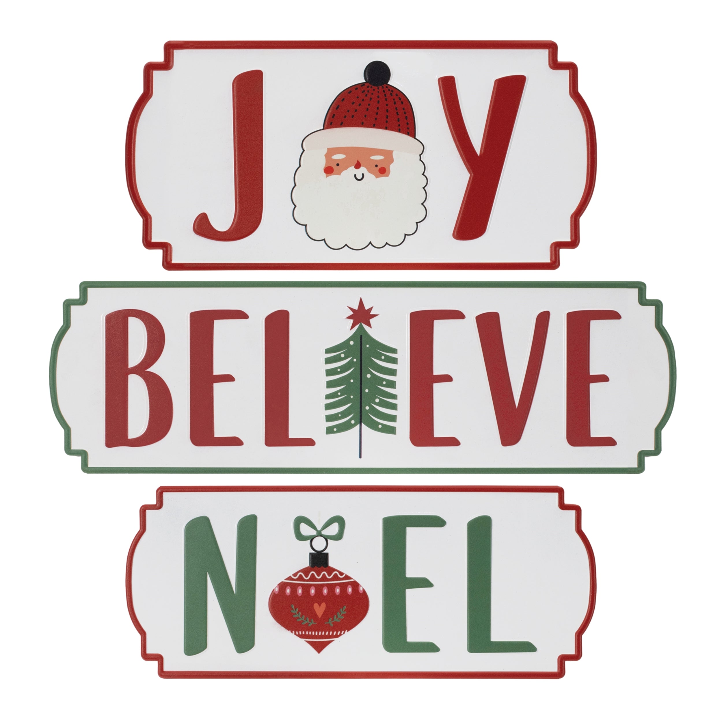 Joy/Noel/Believe Plaque (Set of 3) 12.5"L x 6"H, 15"L x 6"H, 20"L x 6"H Iron