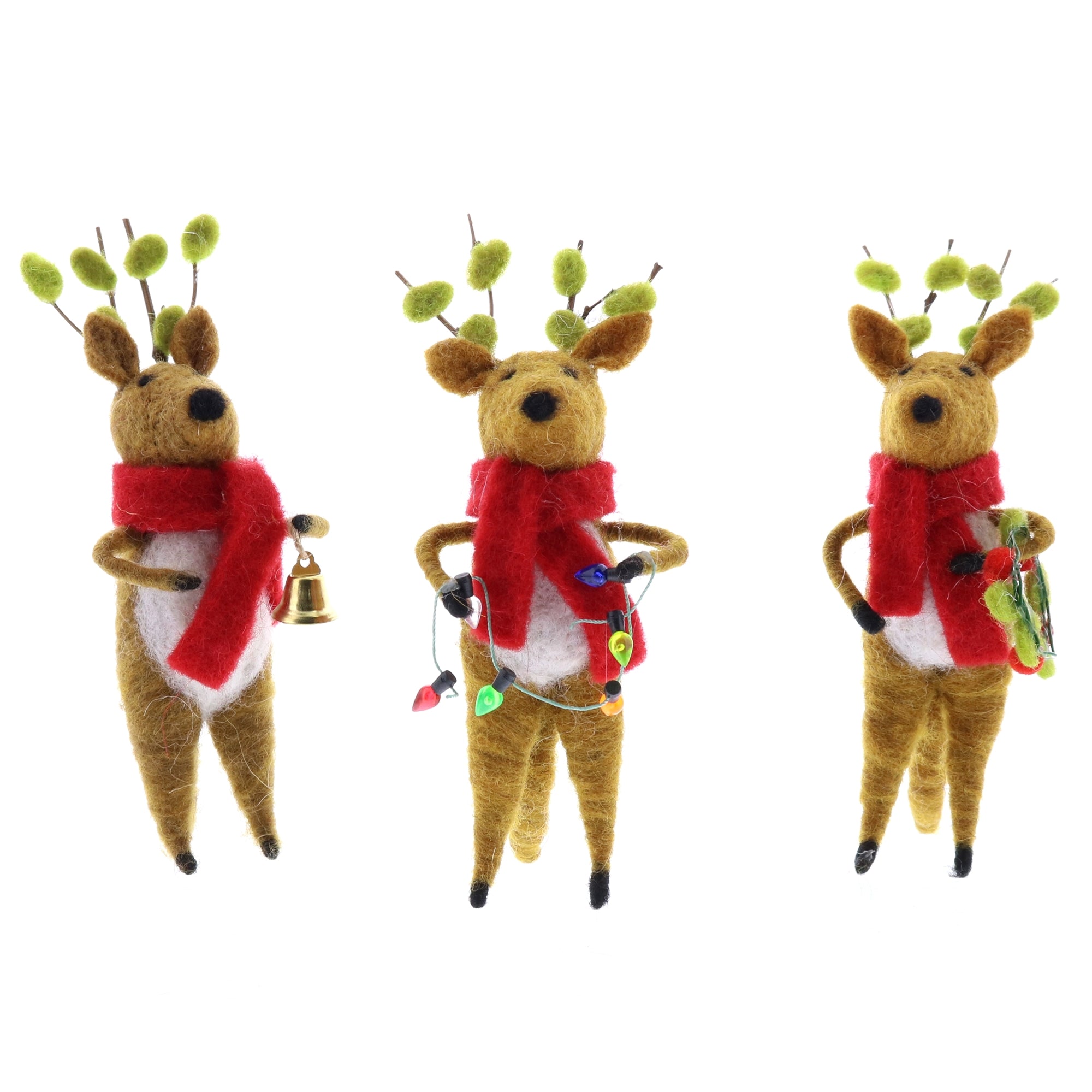 Felt Reindeer Ornaments, Set of 3