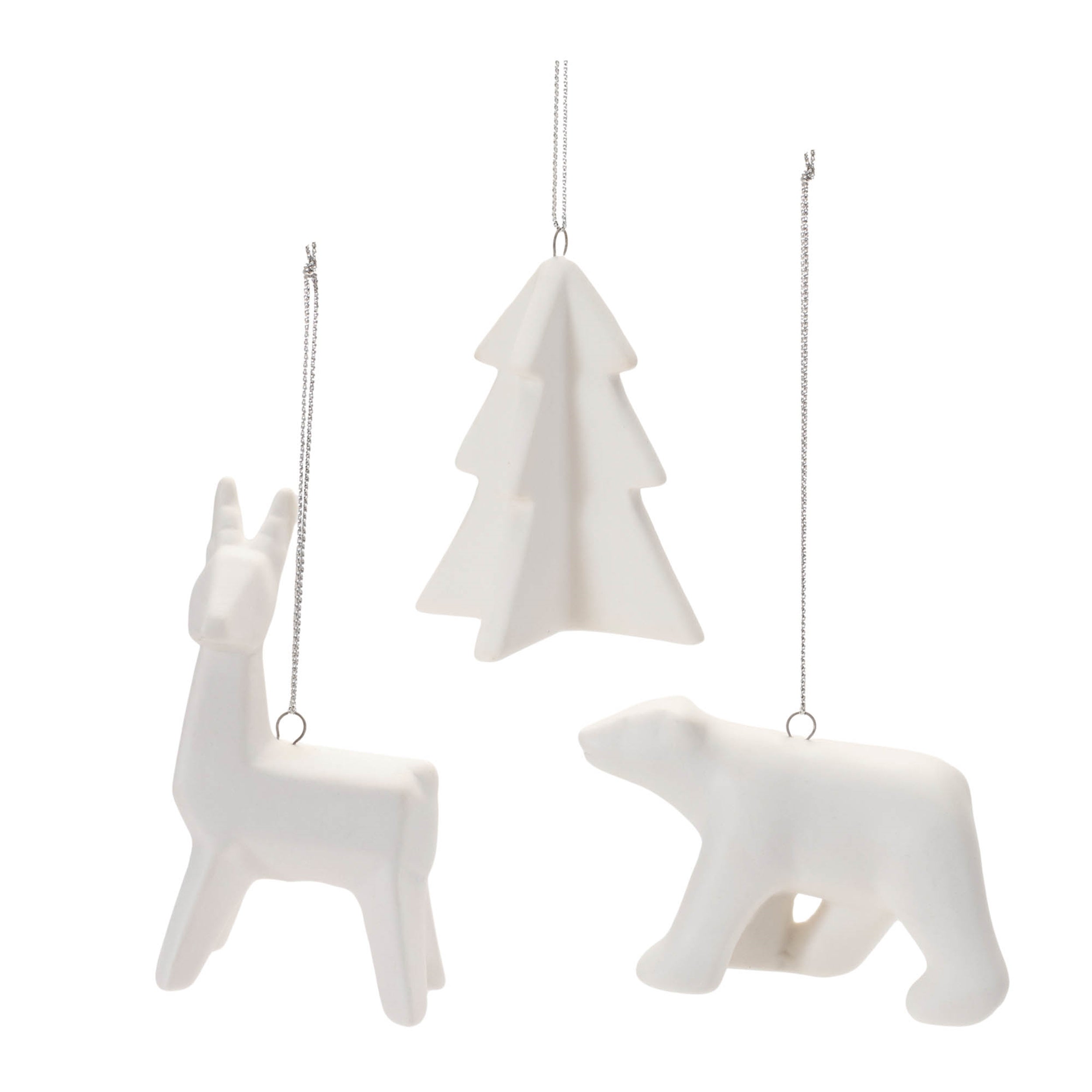 Deer/Bear/Tree Ornament (Set of 6) 2"H, 3.25"H, 3.5"H Ceramic