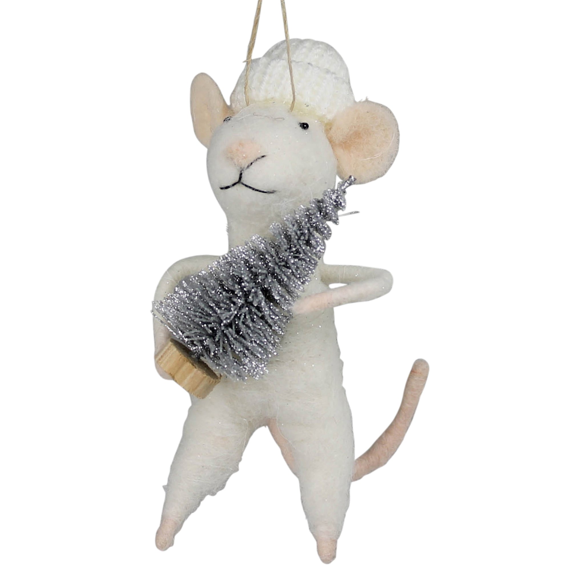 White Mouse with Tree Ornament, Felt