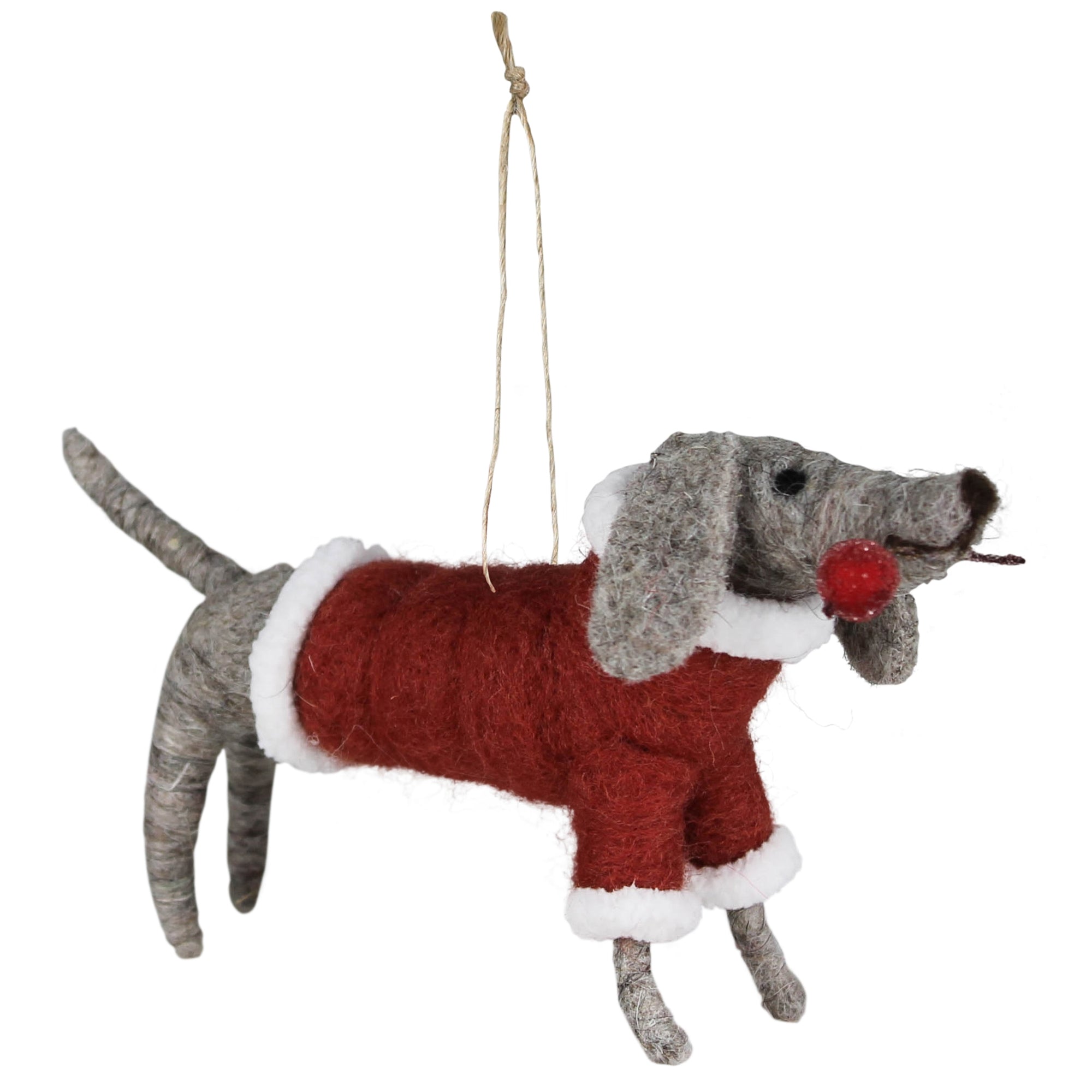 Dog in Santa Coat Ornament, Felt