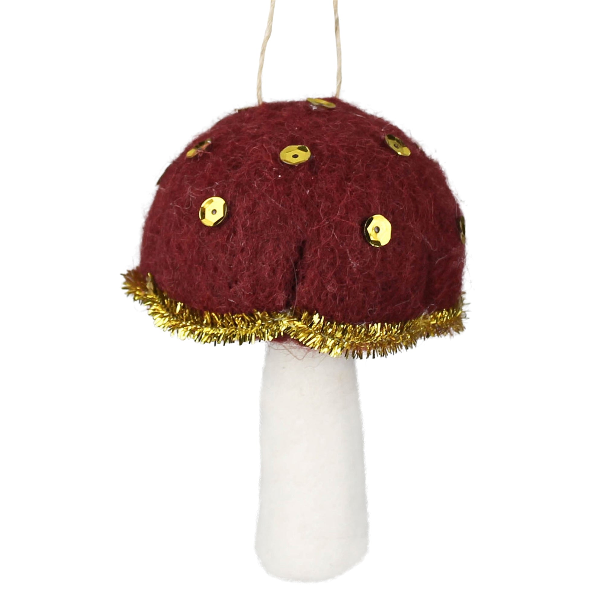 Mushroom Ornament, Felt, Gold Dots