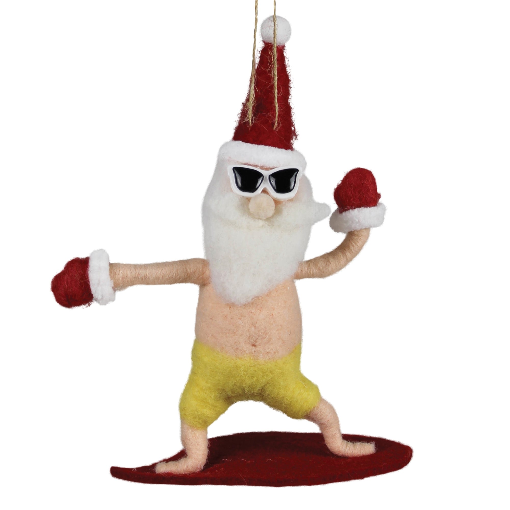 Surfing Santa Ornament, Felt