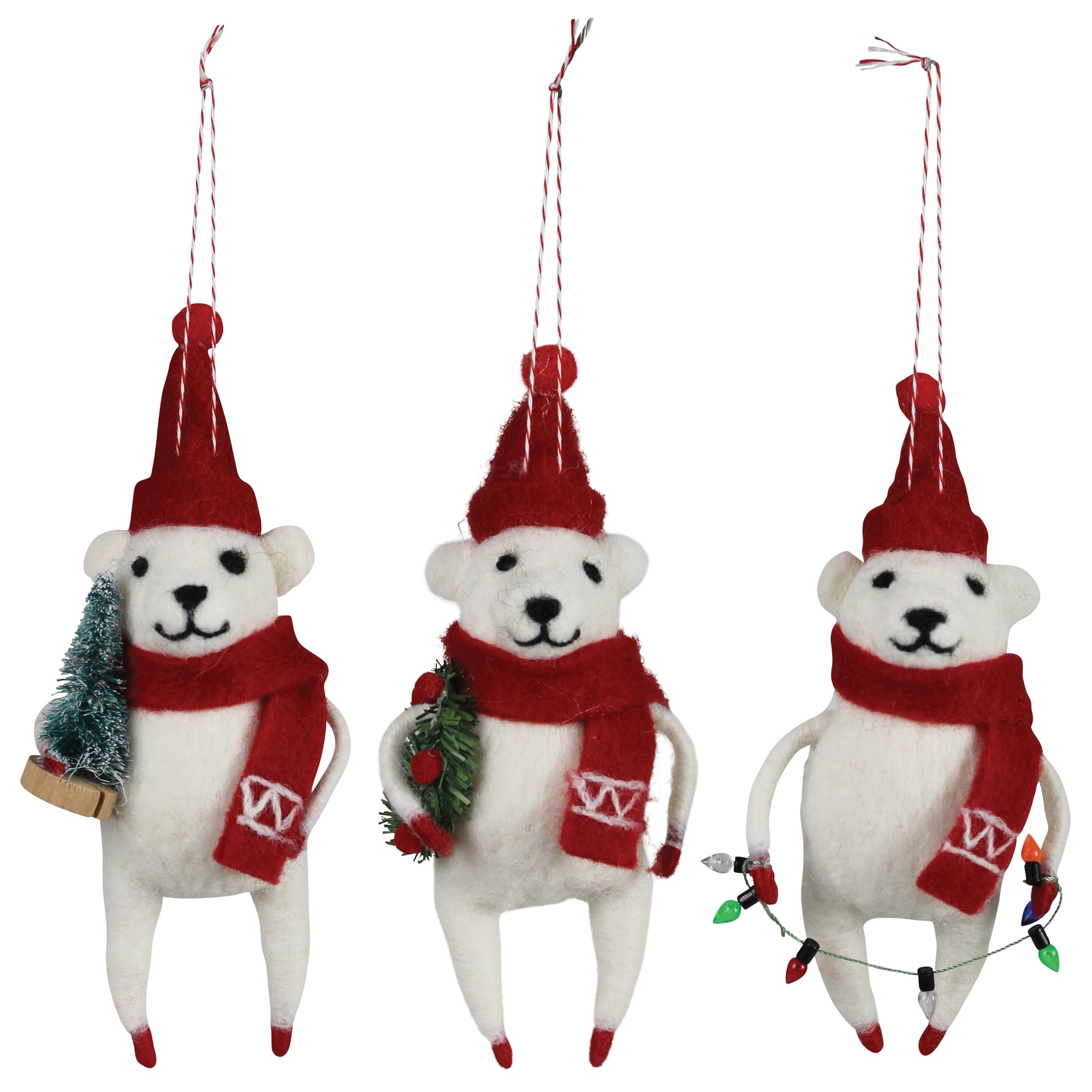 Bear Ornaments, Felt - Set of 3