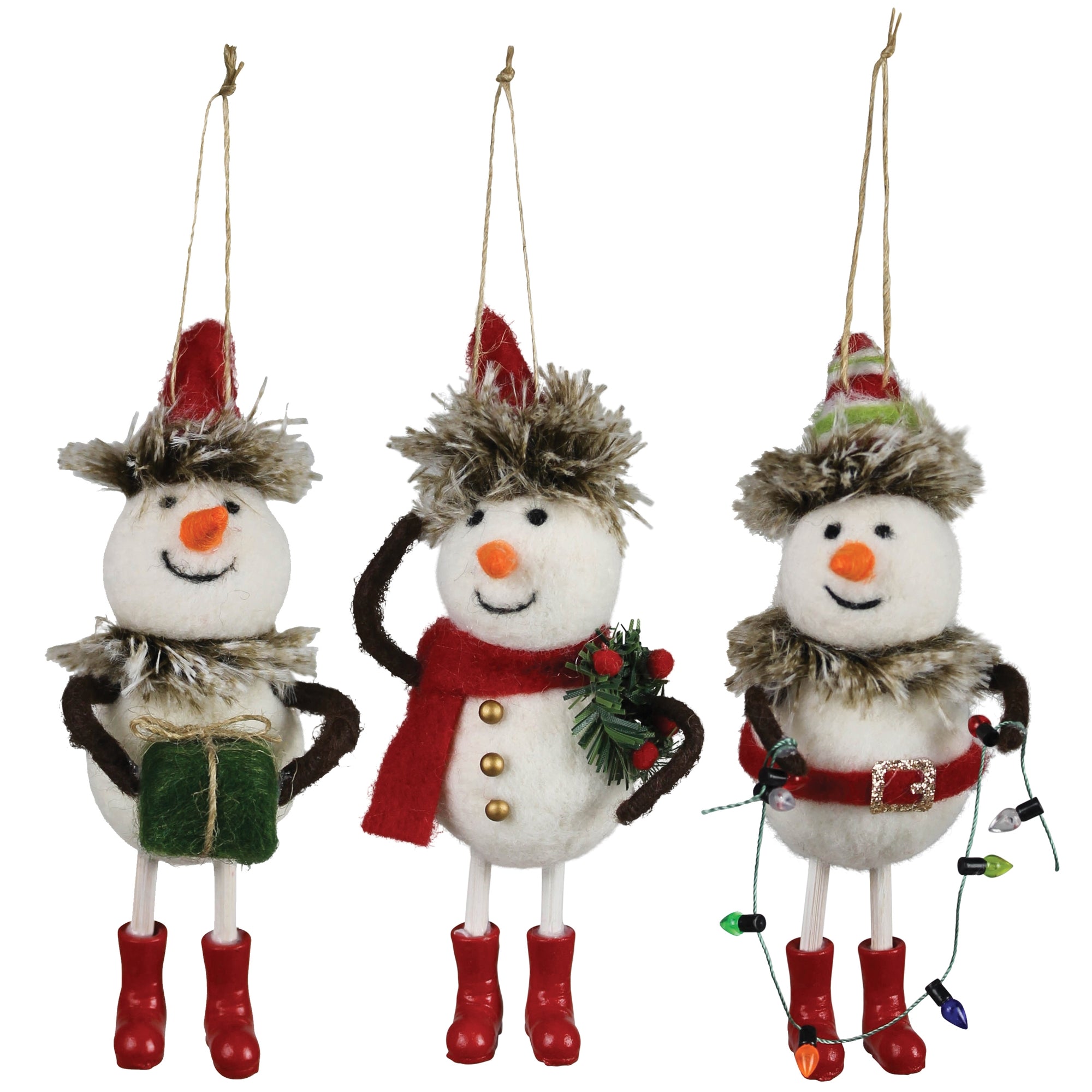 Snowmen Ornaments, Felt - Set of 3