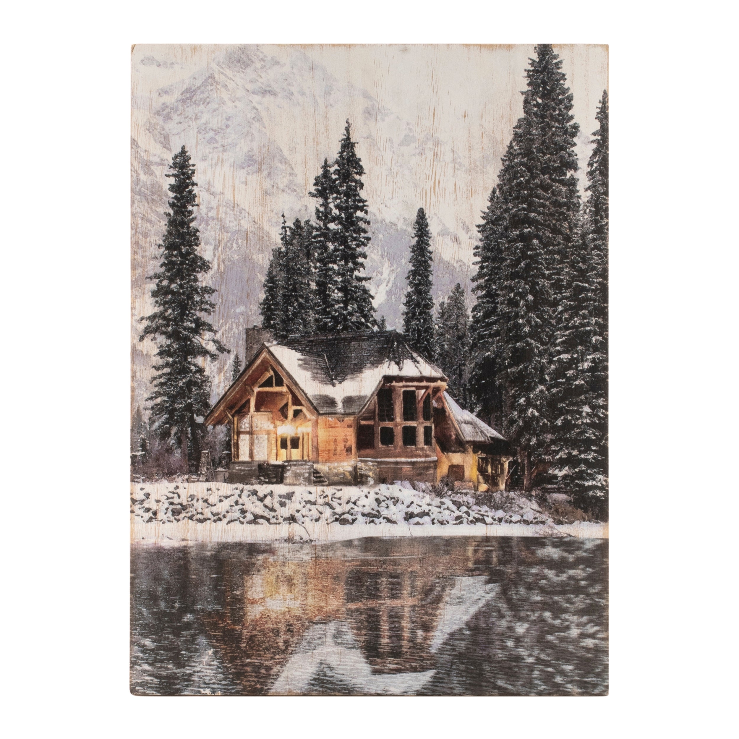 Lodge w/Lake Plaque 11.5"L x 15.5"H Wood