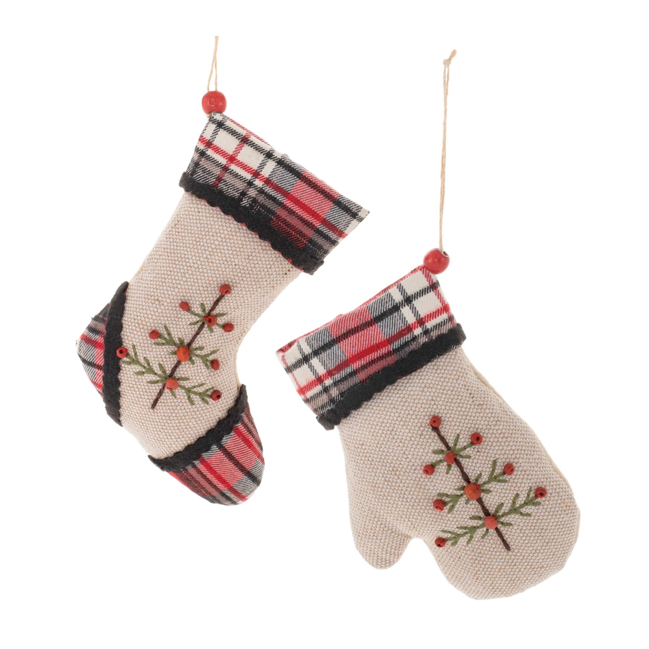 Mitten and Stocking Ornament (2 Asst) 4.75"H, 5"H Polyester