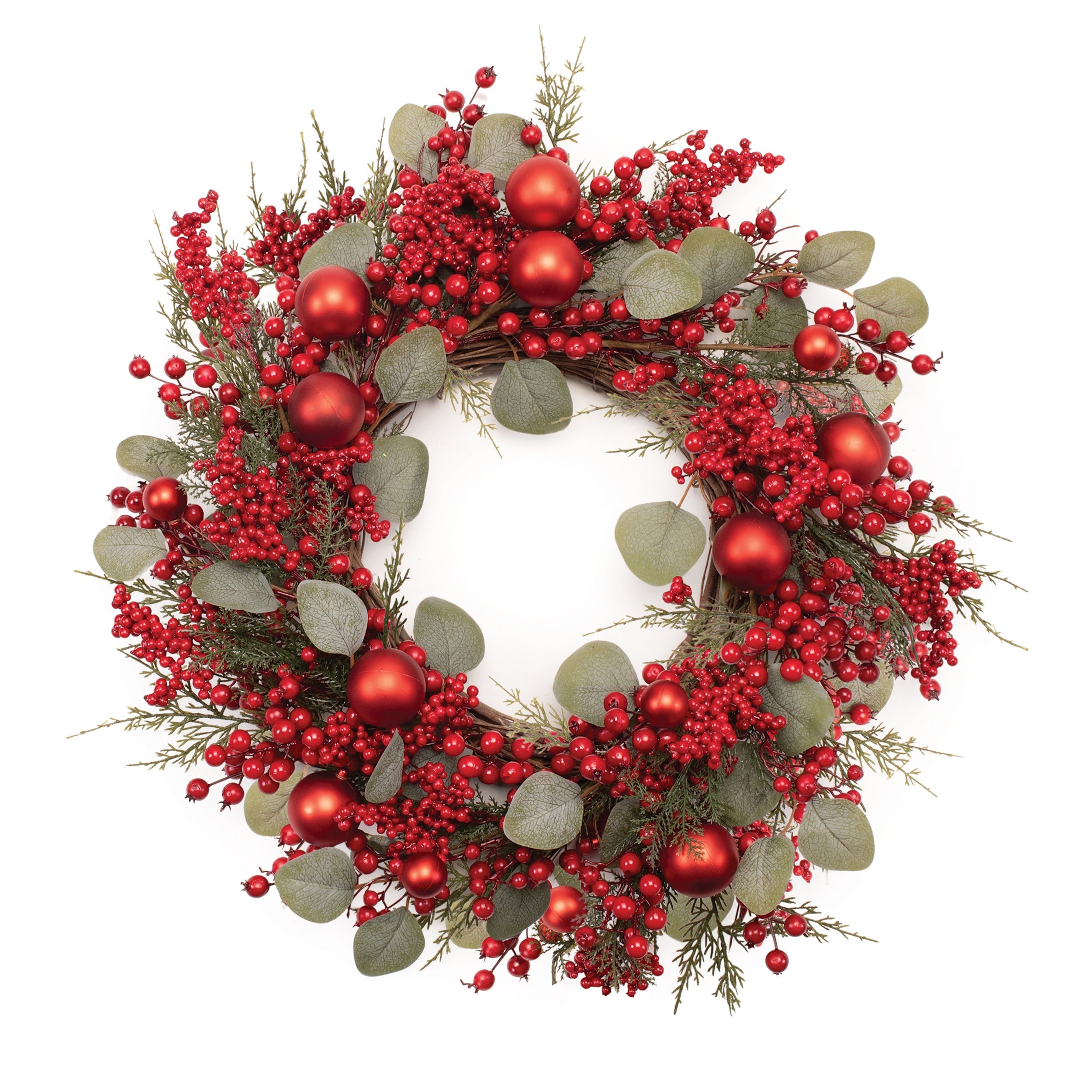 Mixed Pine/Berry and Ornament Wreath 24”D Polyester/