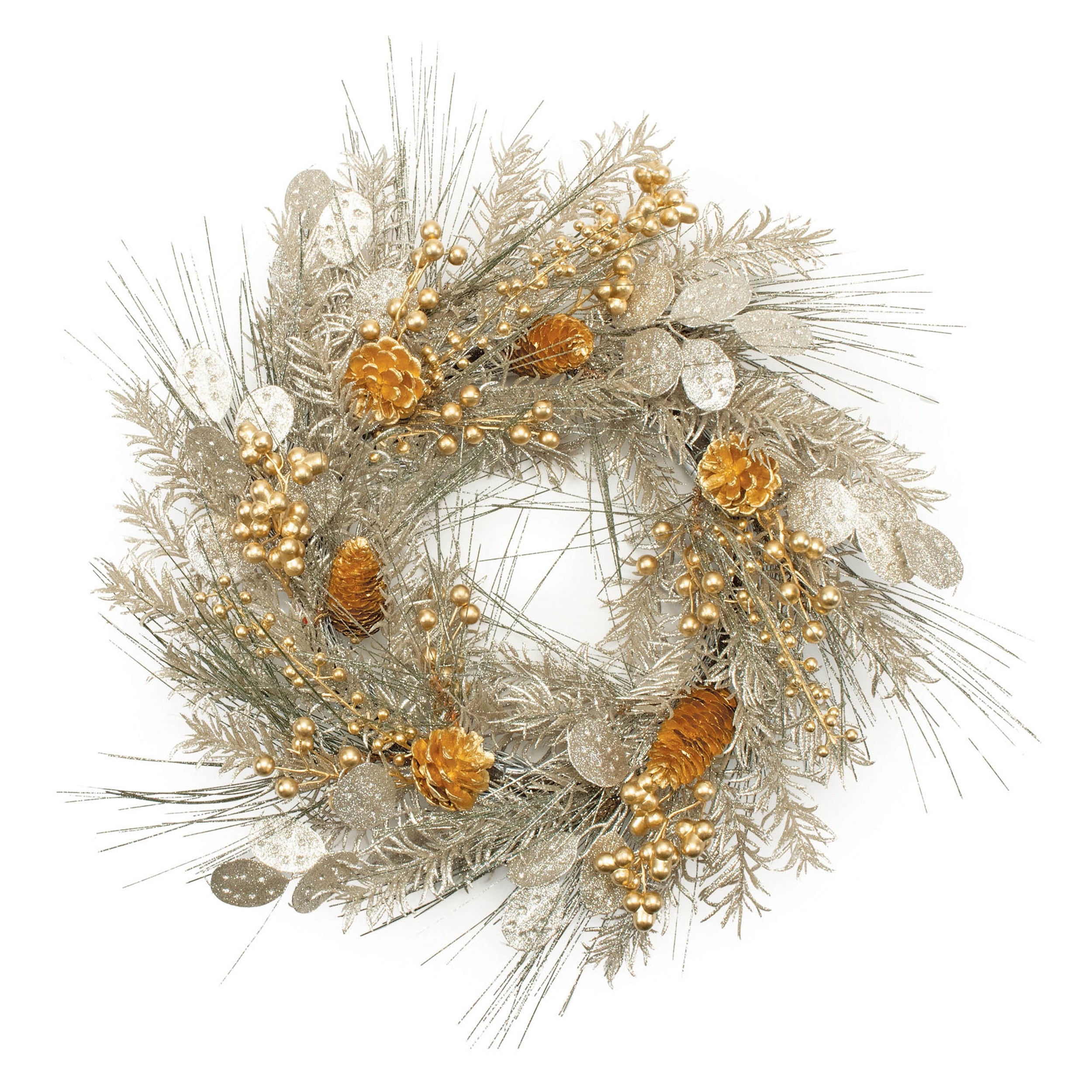 Mixed Pine and Berry Wreath 20"D Faux Floral Materials