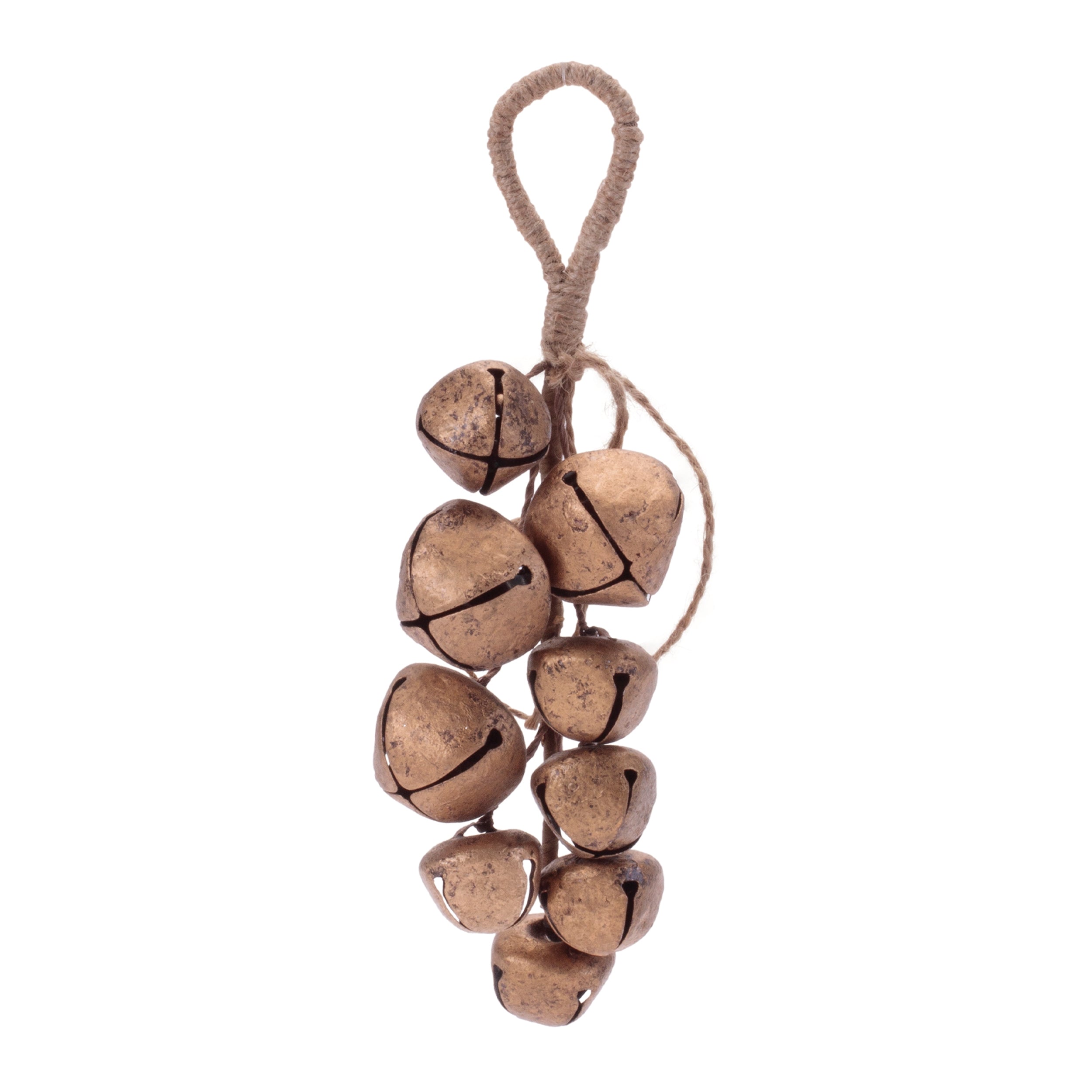 Sleigh Bell Cluster 8”H Metal/Jute