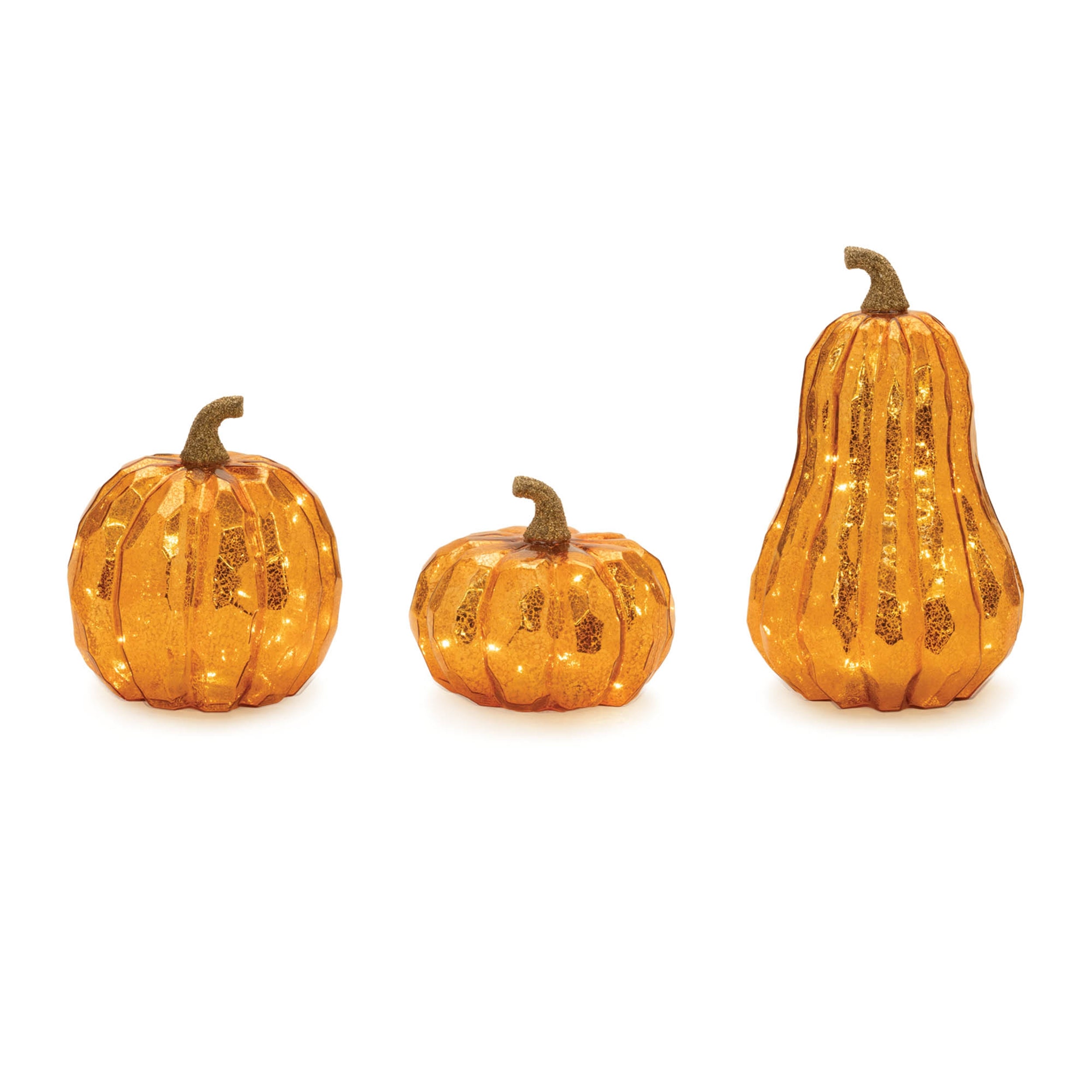 LED Pumpkin (Set of 3) 6.5"H, 4.5"H, 11.5"H Glass 3 AAA Batteries Not Included