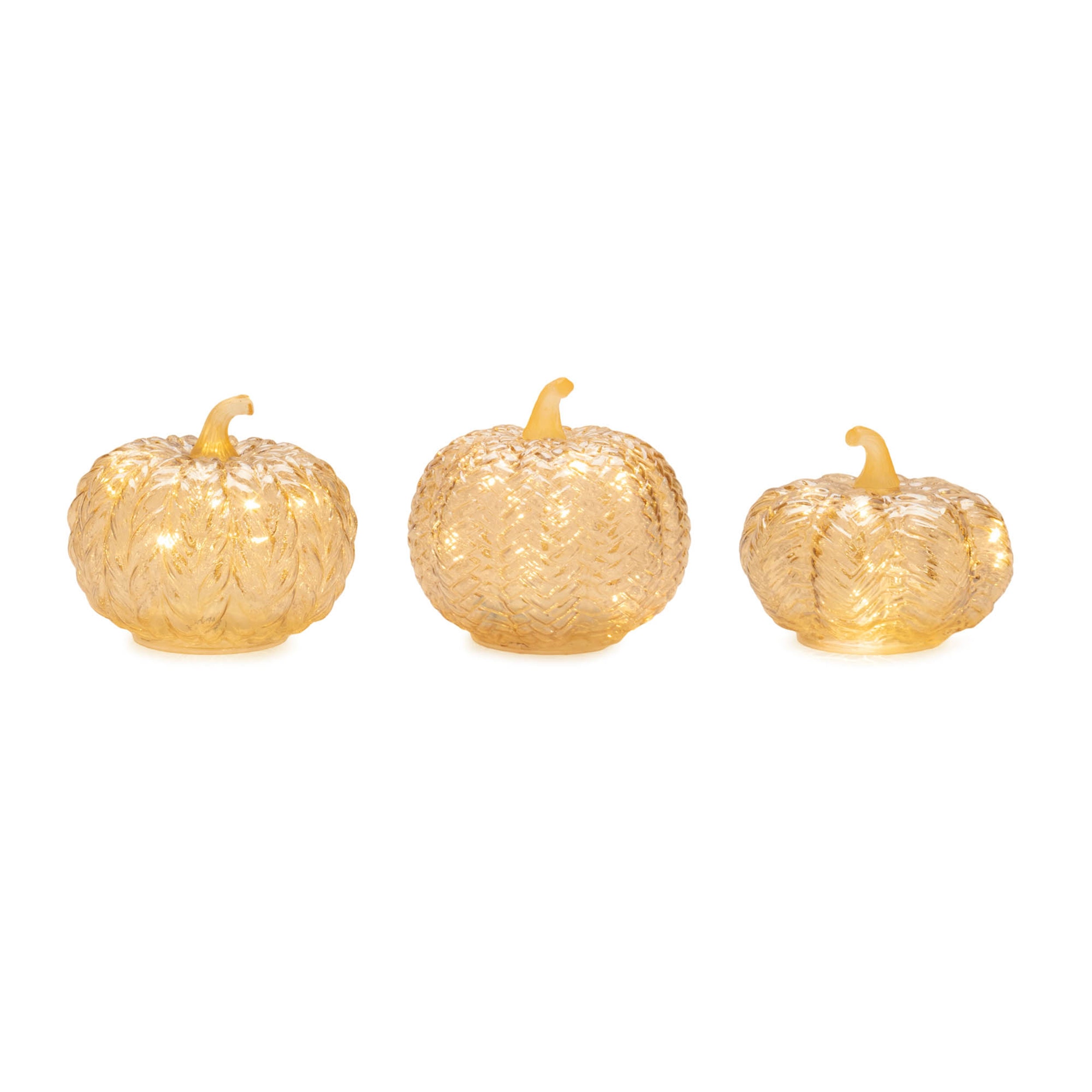 LED Pumpkin (Set of 3) 4"H, 4.75"H, 5"H Glass 3 AA Batteries Not Included