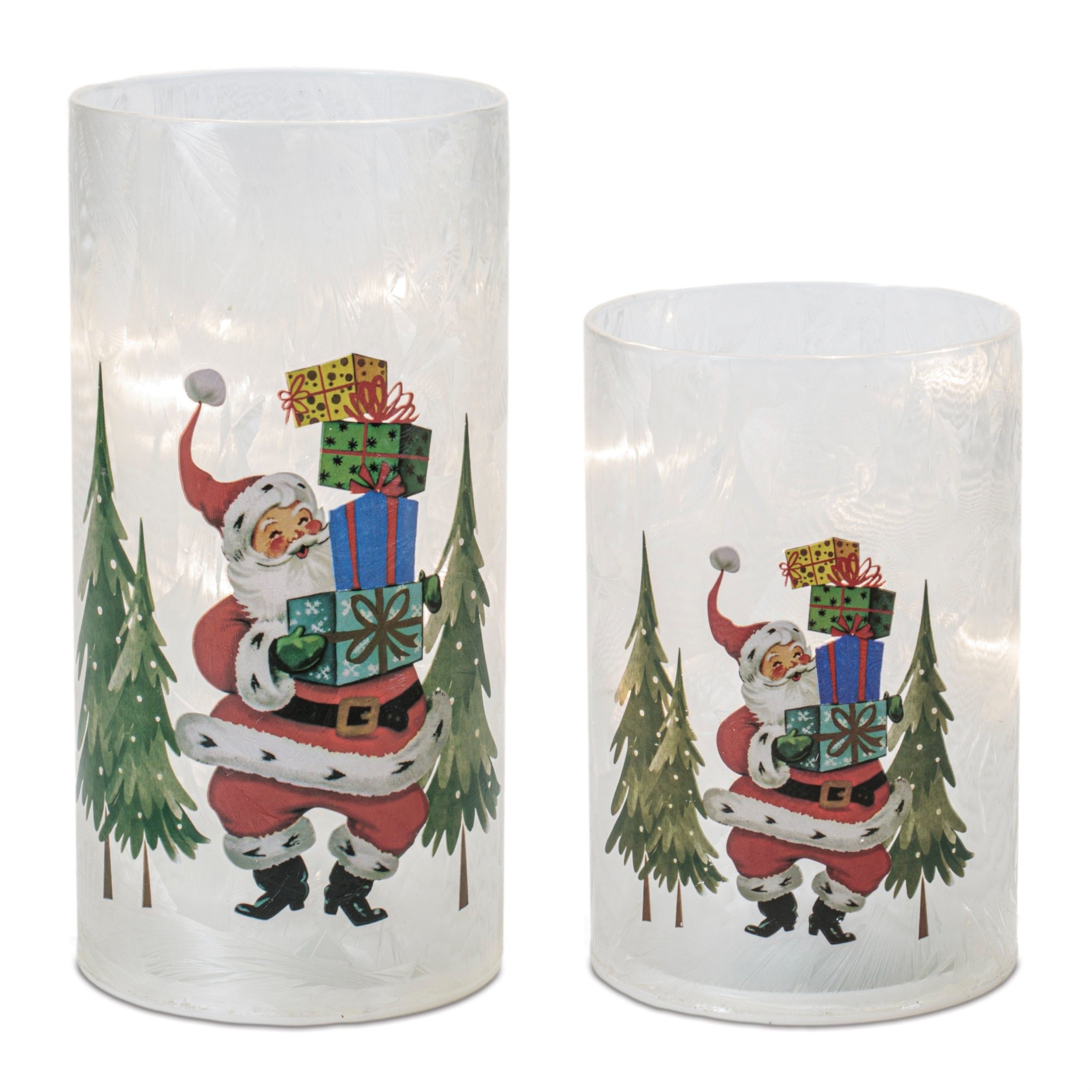 LED Luminary w/Santa (Set of 2) 5.5"H, 7.5"H Glass 3 AA Batteries Not Included