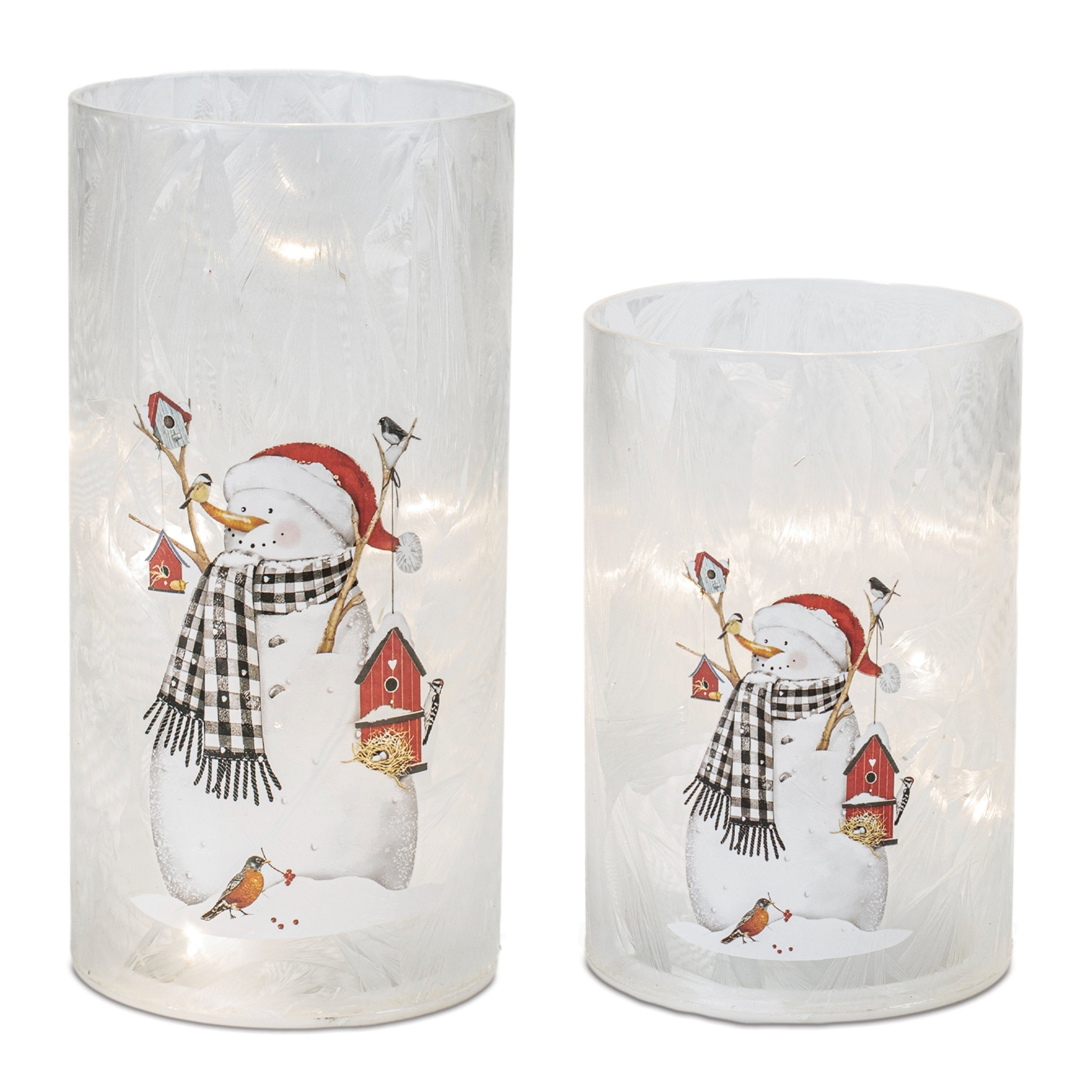 LED Luminary w/Snowman (Set of 2) 5.5"H, 7.5"H Glass 3 AA Batteries Not Included