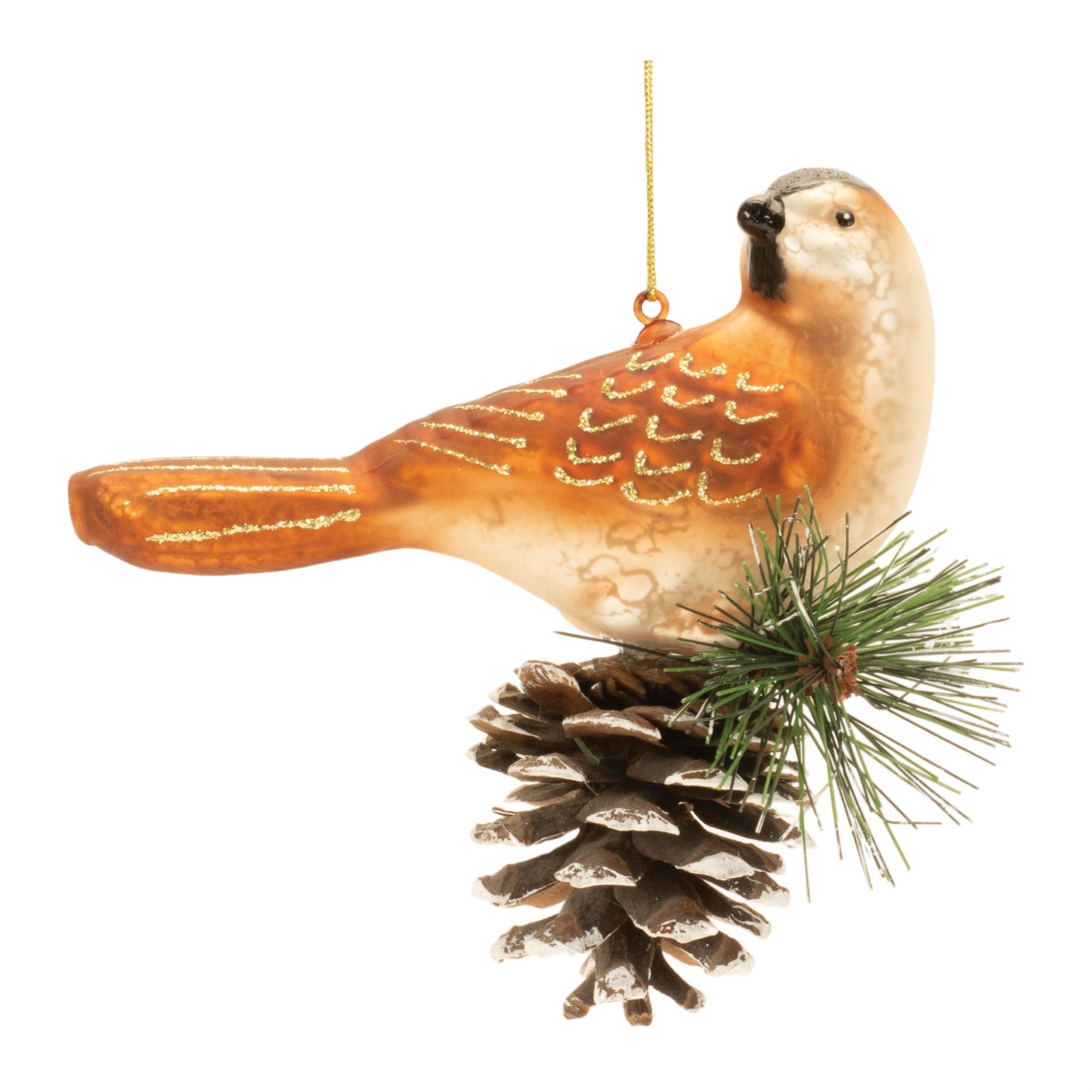 Bird and Cone Ornament (Set of 6) 5"H Glass