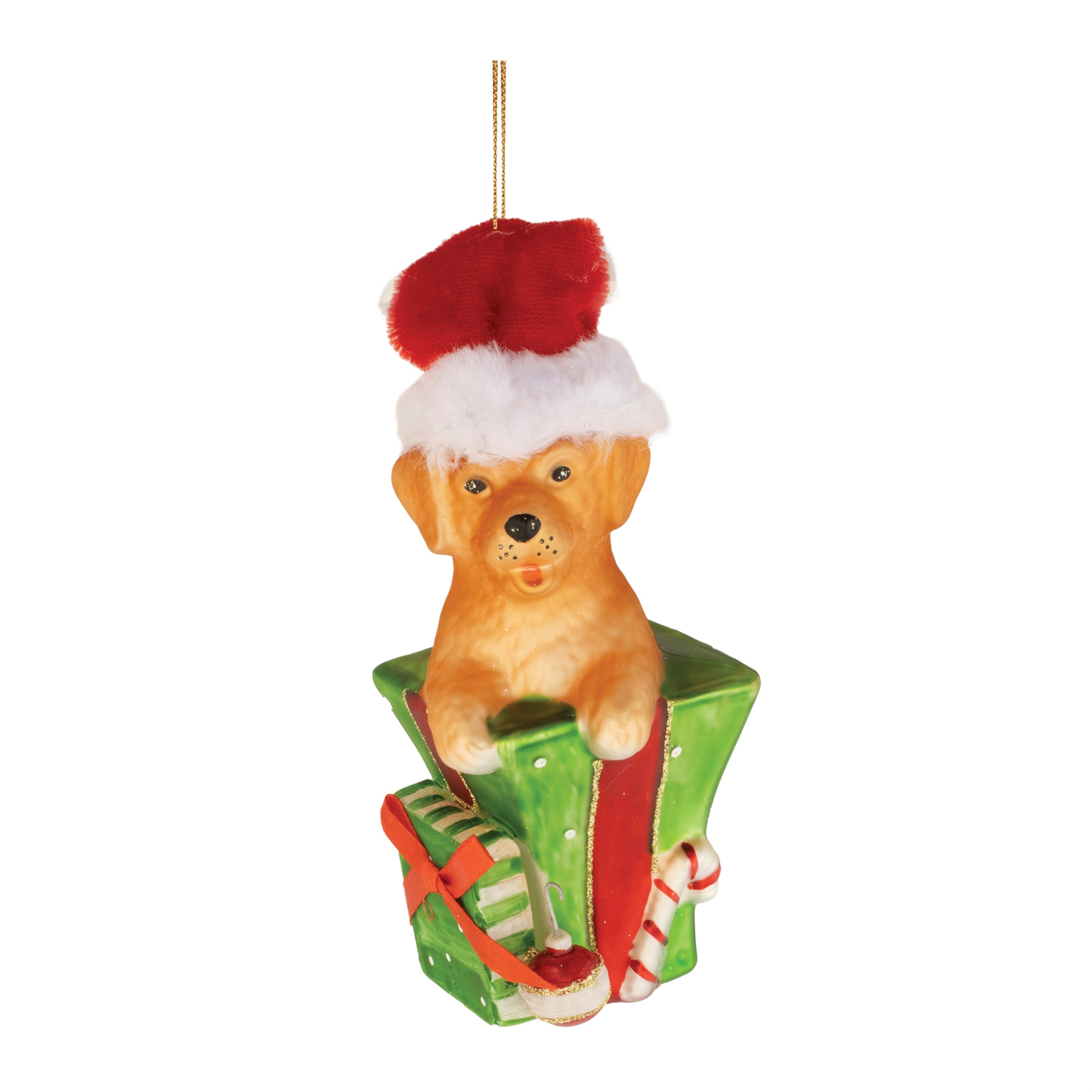 Puppy in Package Ornament 6”H Glass