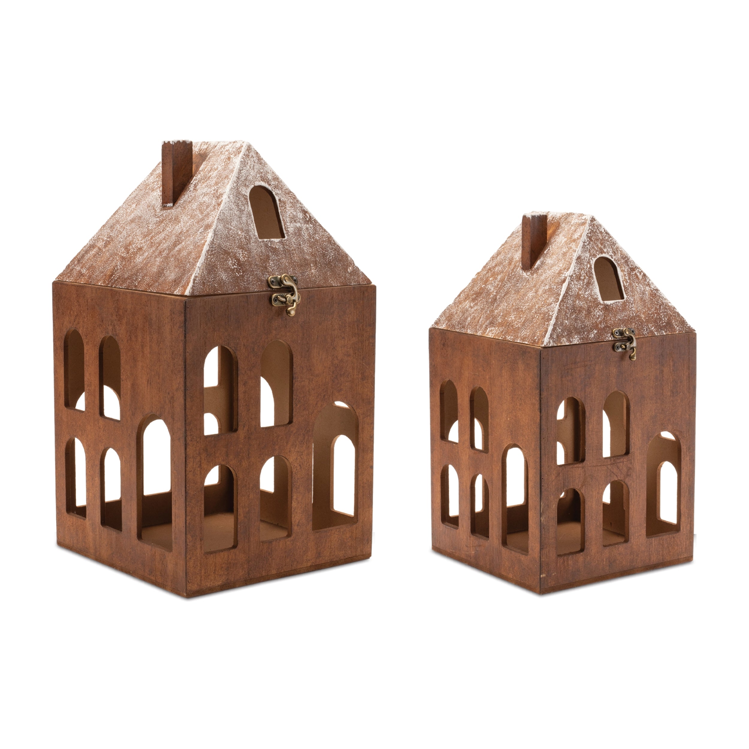 House (Set of 2) 14"H, 17"H Wood/Wood