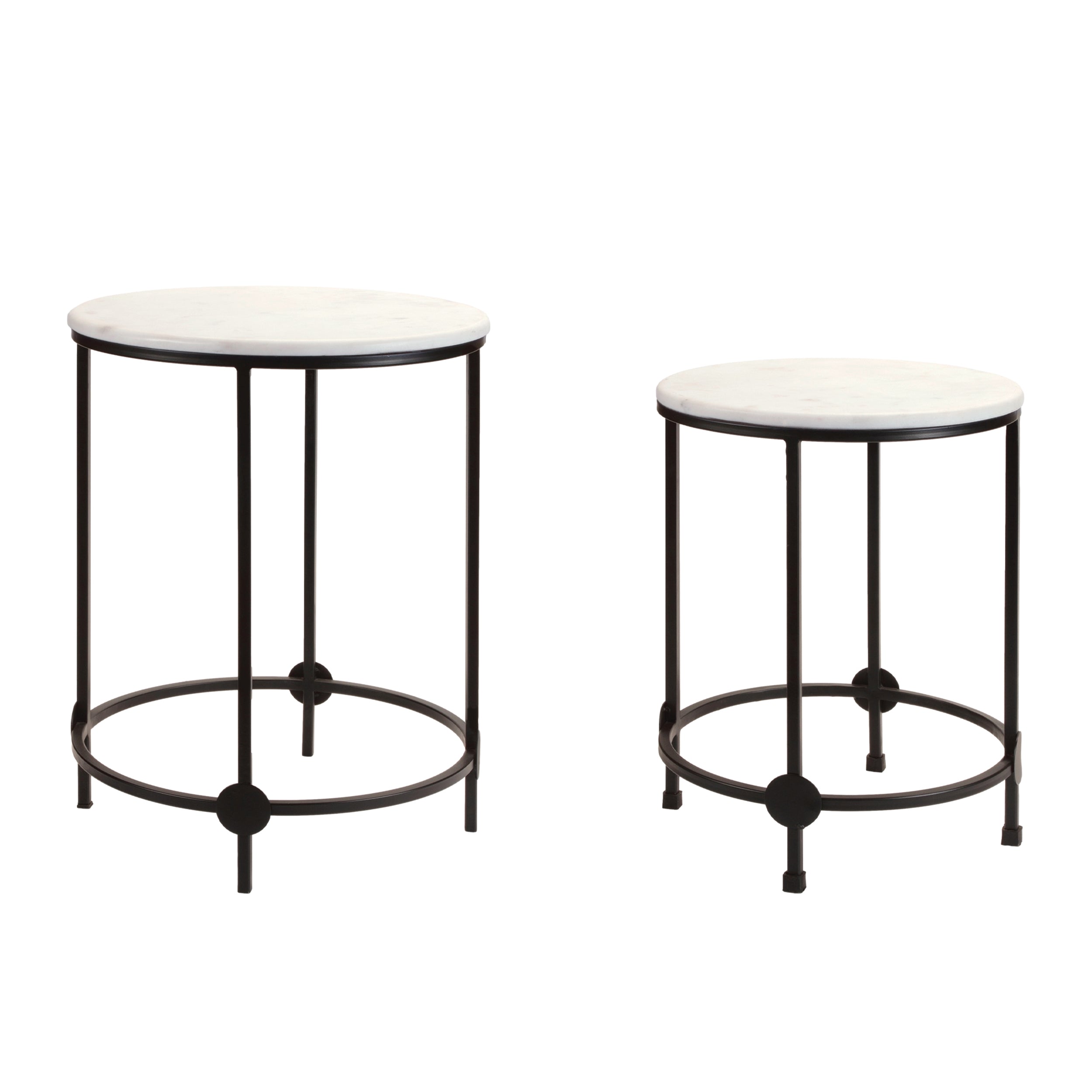 Accent Table (Set of 2) 13.5"D x 19"H, 17"D x 23"H Iron/Marble/MDF