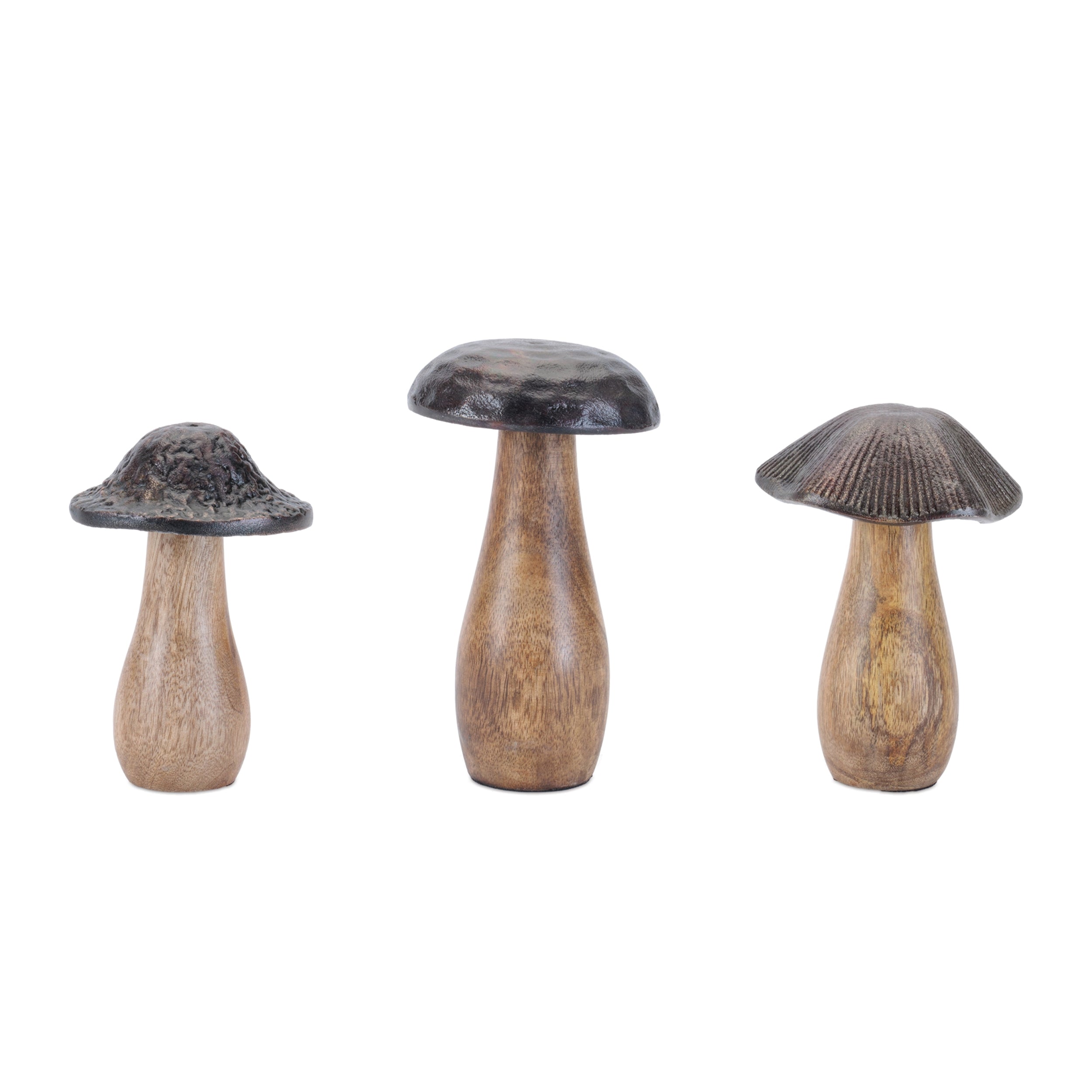 Mushrooms (Set of 3) 5.25"H, 5.5"H, 6.25"H Wood/Aluminum