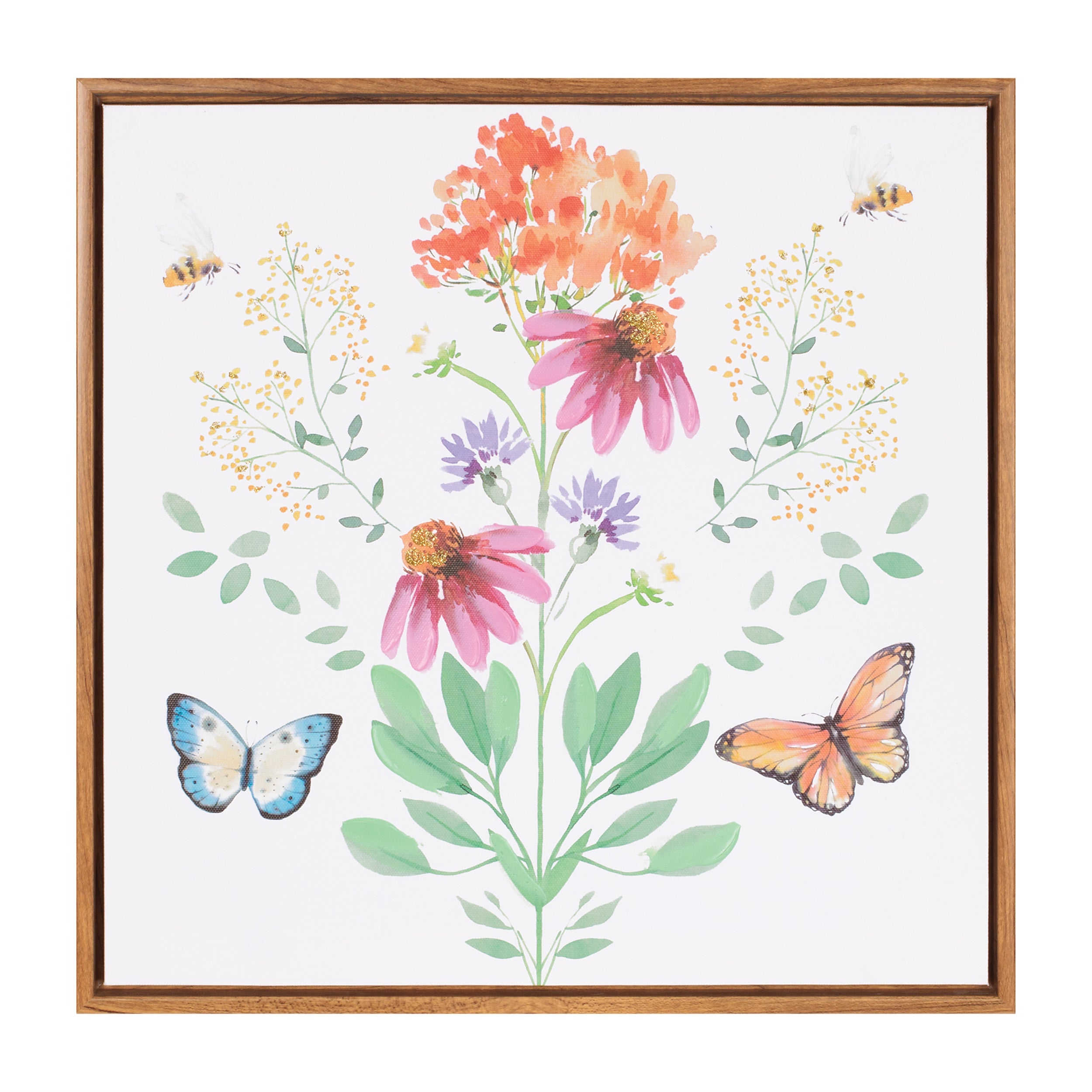 Flower, Butterfly & Bee Frame 15.5"SQ Plastic/Wood
