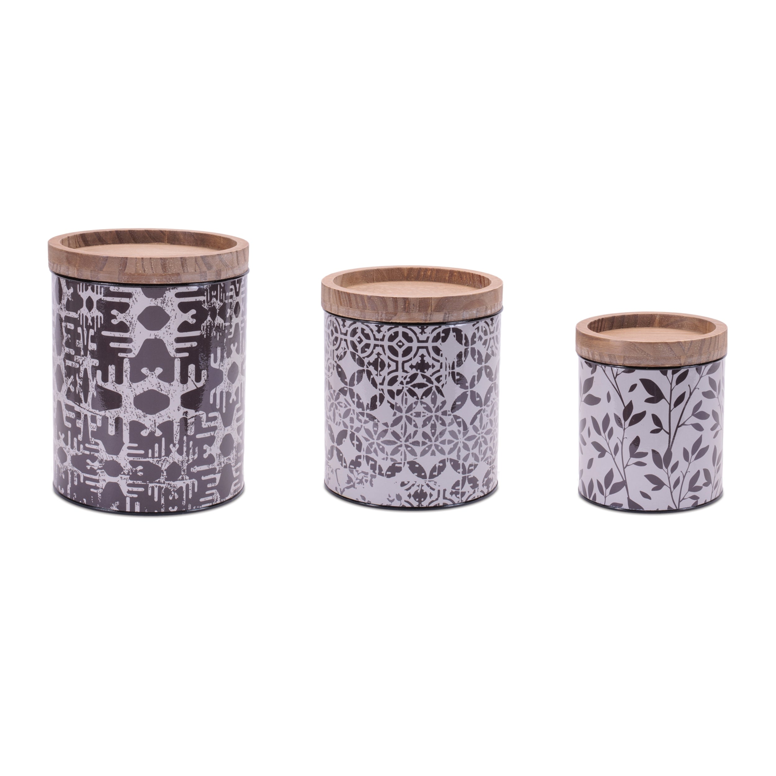 Canister (Set of 3) 6"D x 6.75"H, 7"D x 8.5"H, 8"D x 10"H Iron/Wood