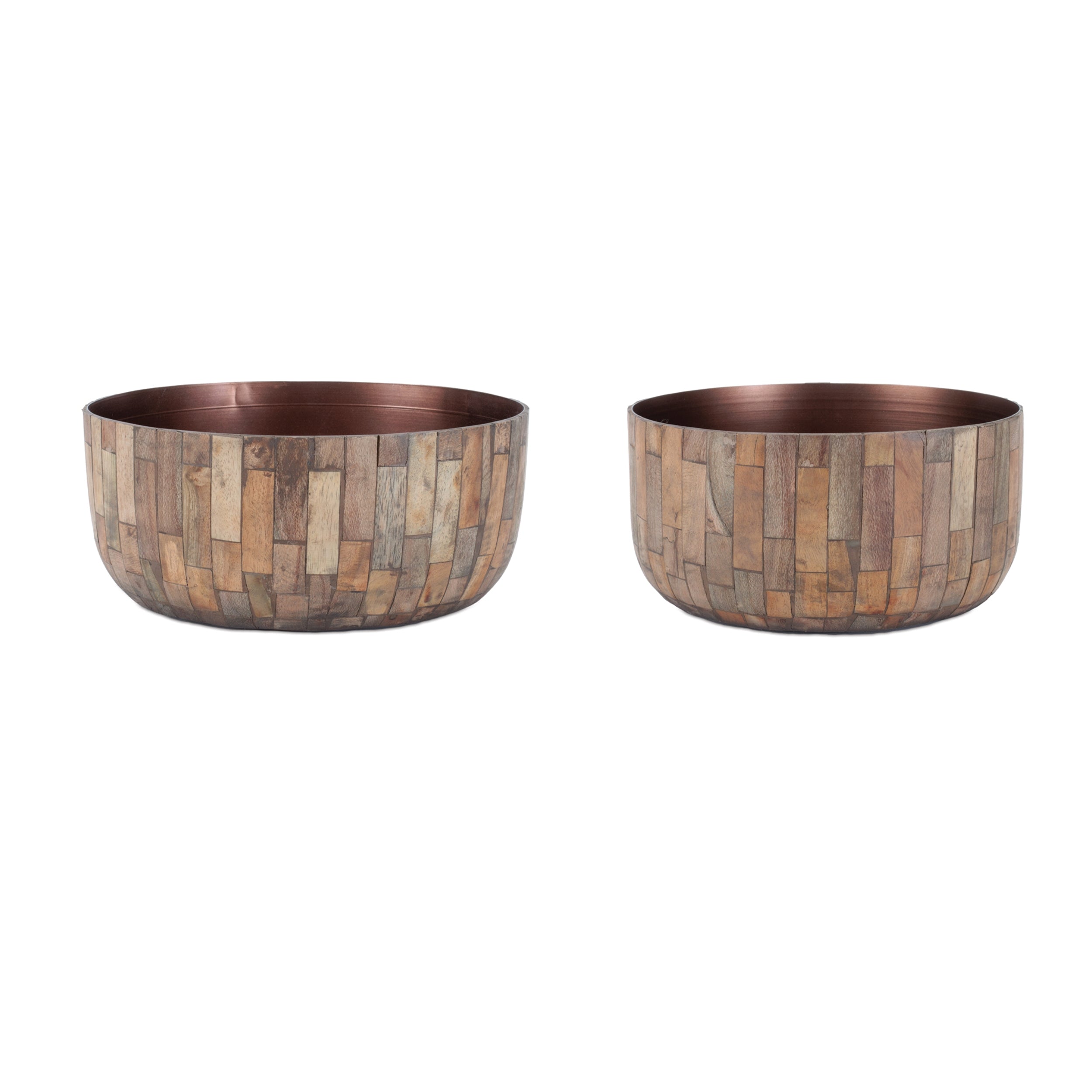Planter (Set of 2) 9"D x 4.75"H, 10.25"D x 4.75"H Wood/Iron