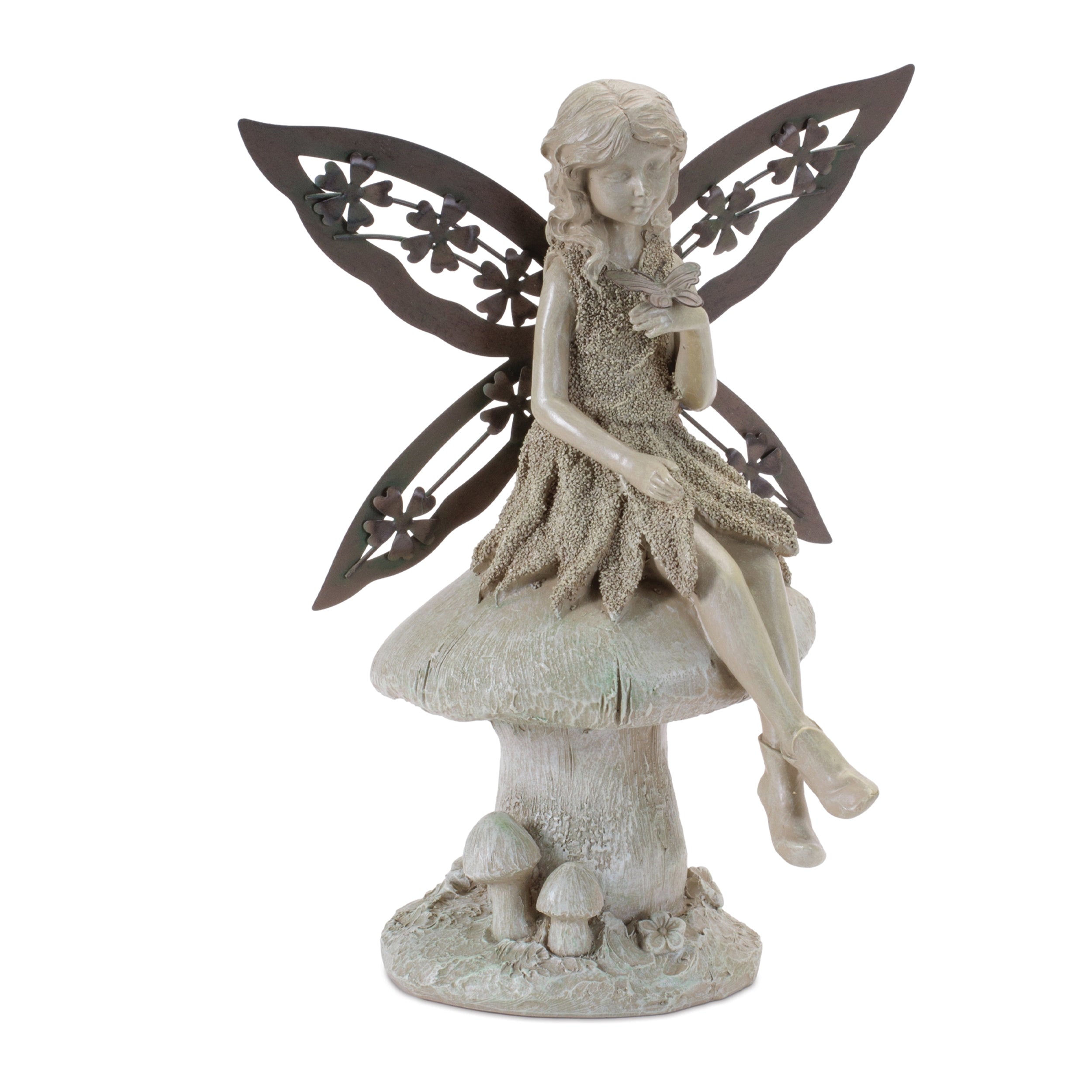 Angel on Mushroom 10.5”H Resin/Metal