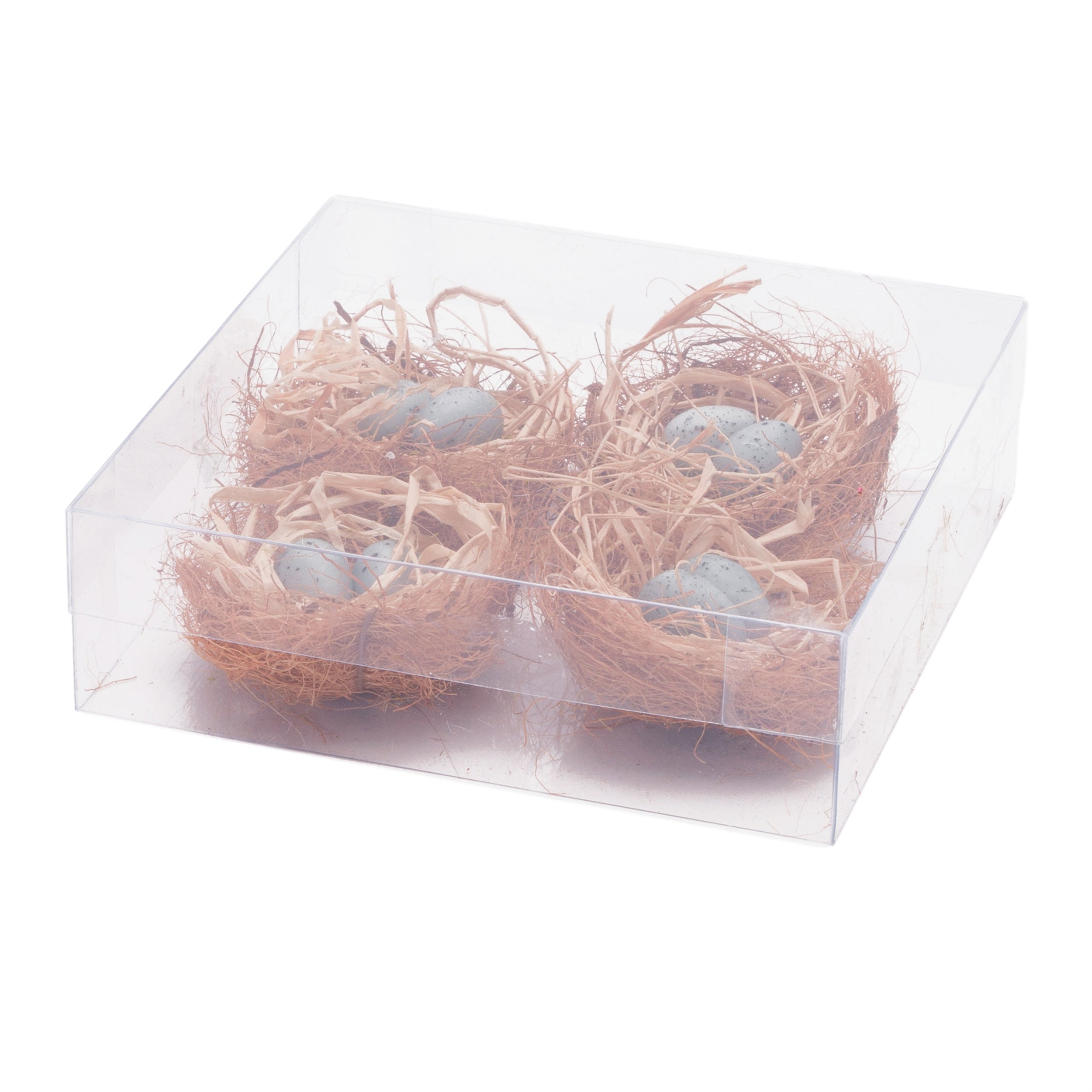 Mini Nest w/Eggs (Set of 8) 2.25"D x 1.25"H Twig/Raffia