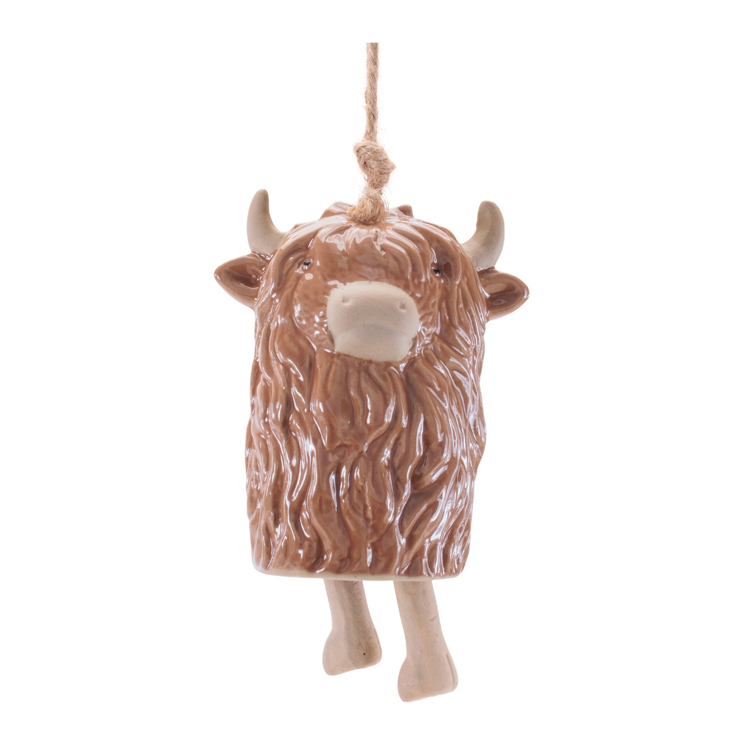 Highland Cow Ornament 4.5”H Stoneware/Jute