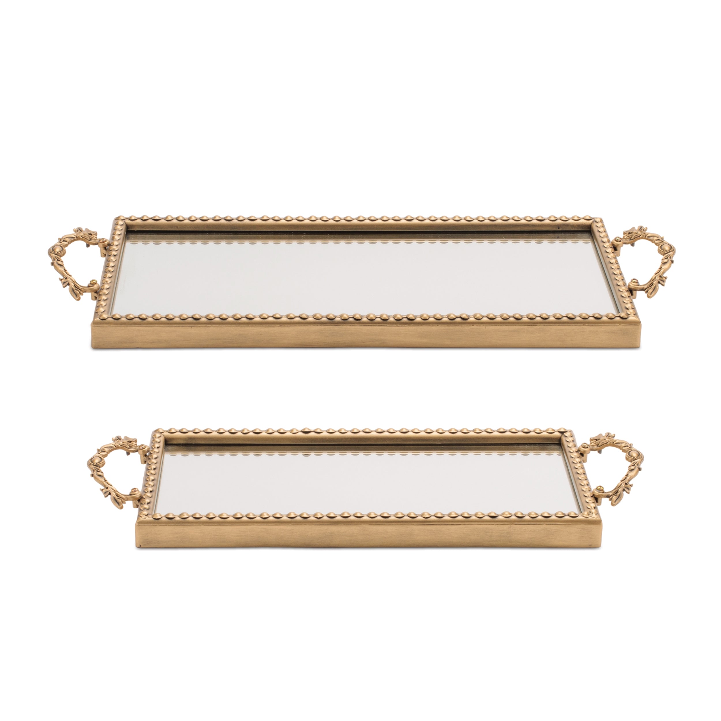 Mirror Tray (Set of 2) 18.5"L x 7"W x 1.75"H, 21"L x 8.25"W x 1.75"H Iron/Glass