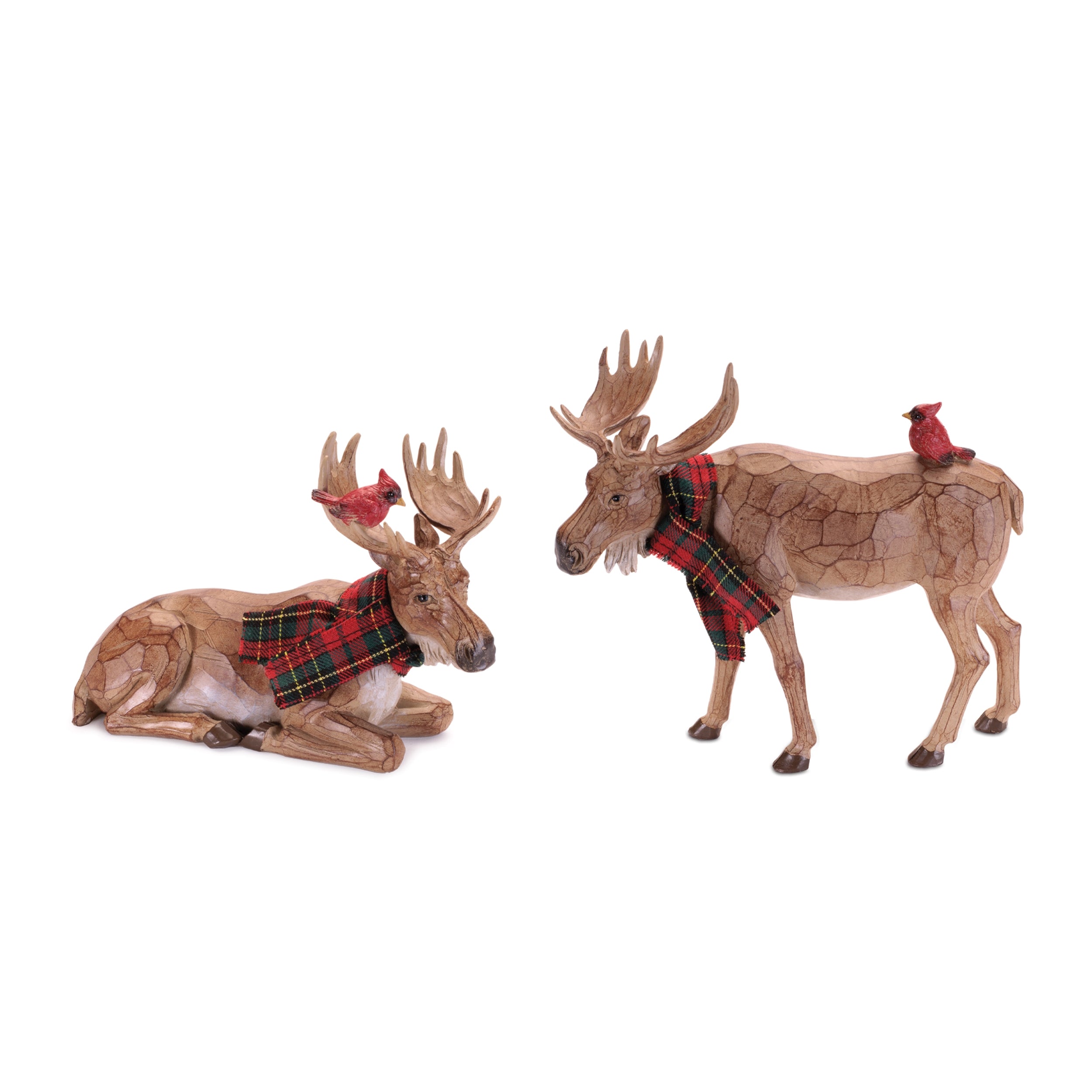 Moose w/Cardinal and Scarf (2 set of) 6.5"H, 9"H Resin/Fabric