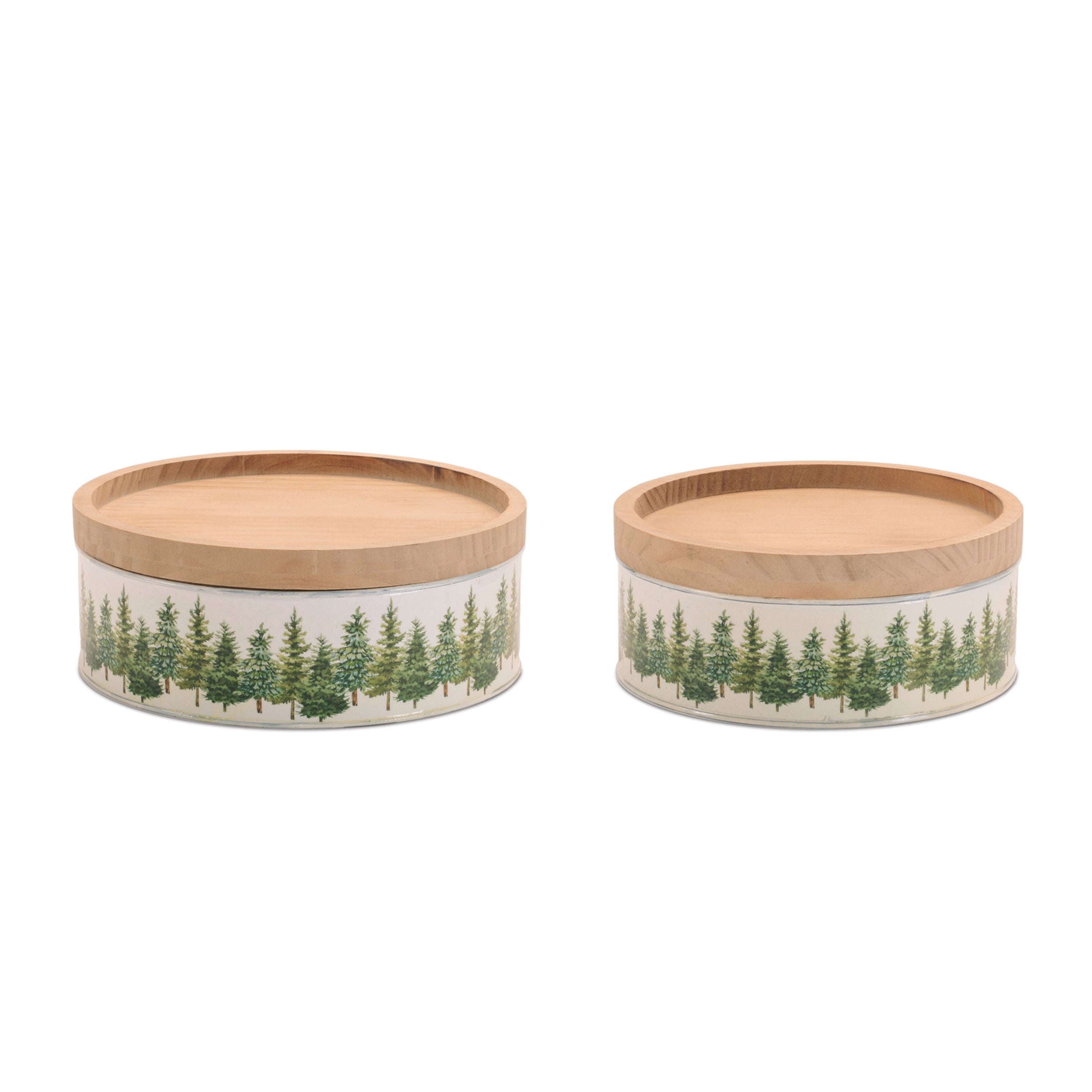 Canister (Set of 2) 9"D x 3.75"H, 11"D x 4"H Iron/Wood