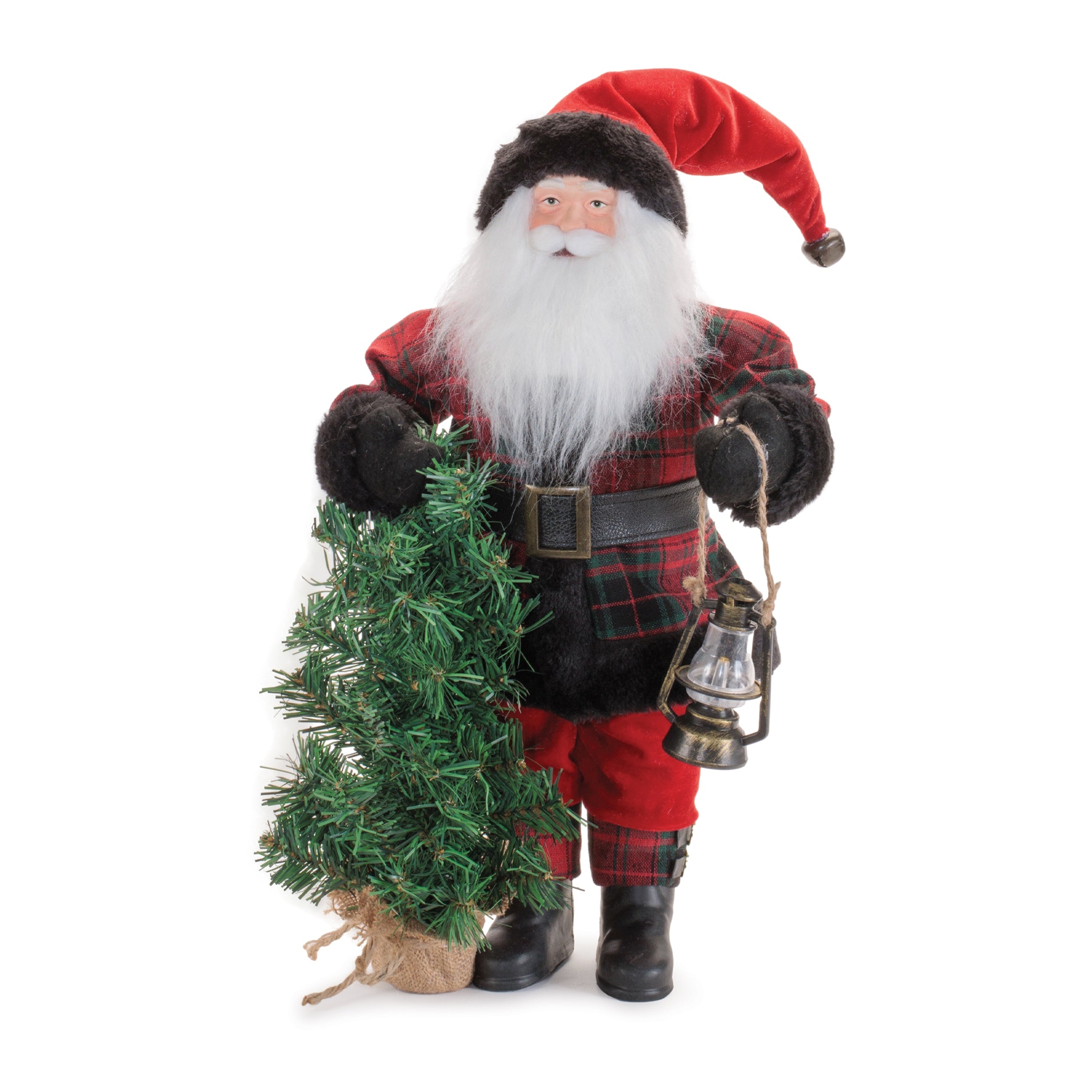 Santa w/Tree and Lantern 18.5”H Fabric/