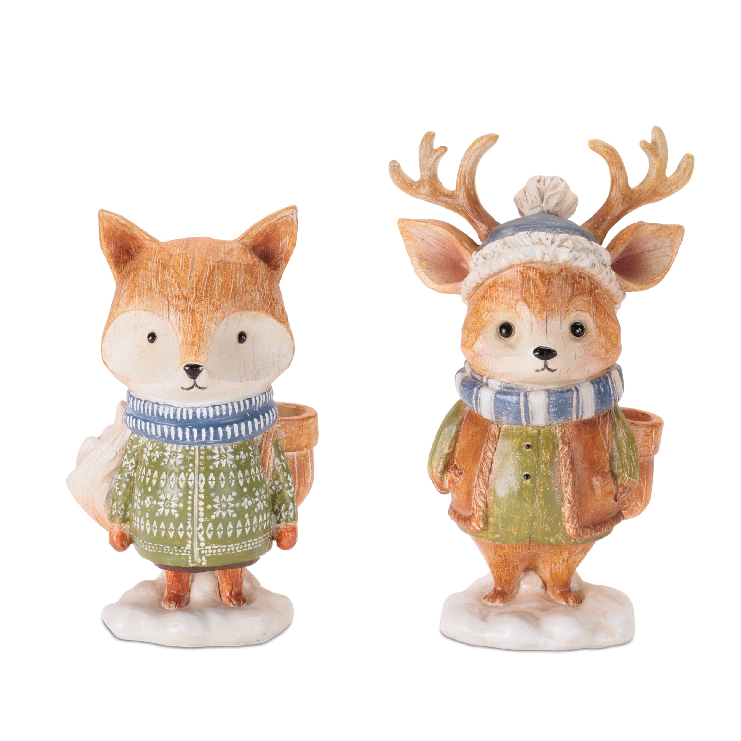 Winter Deer and Fox (2 set of) 6"H, 7"H Resin