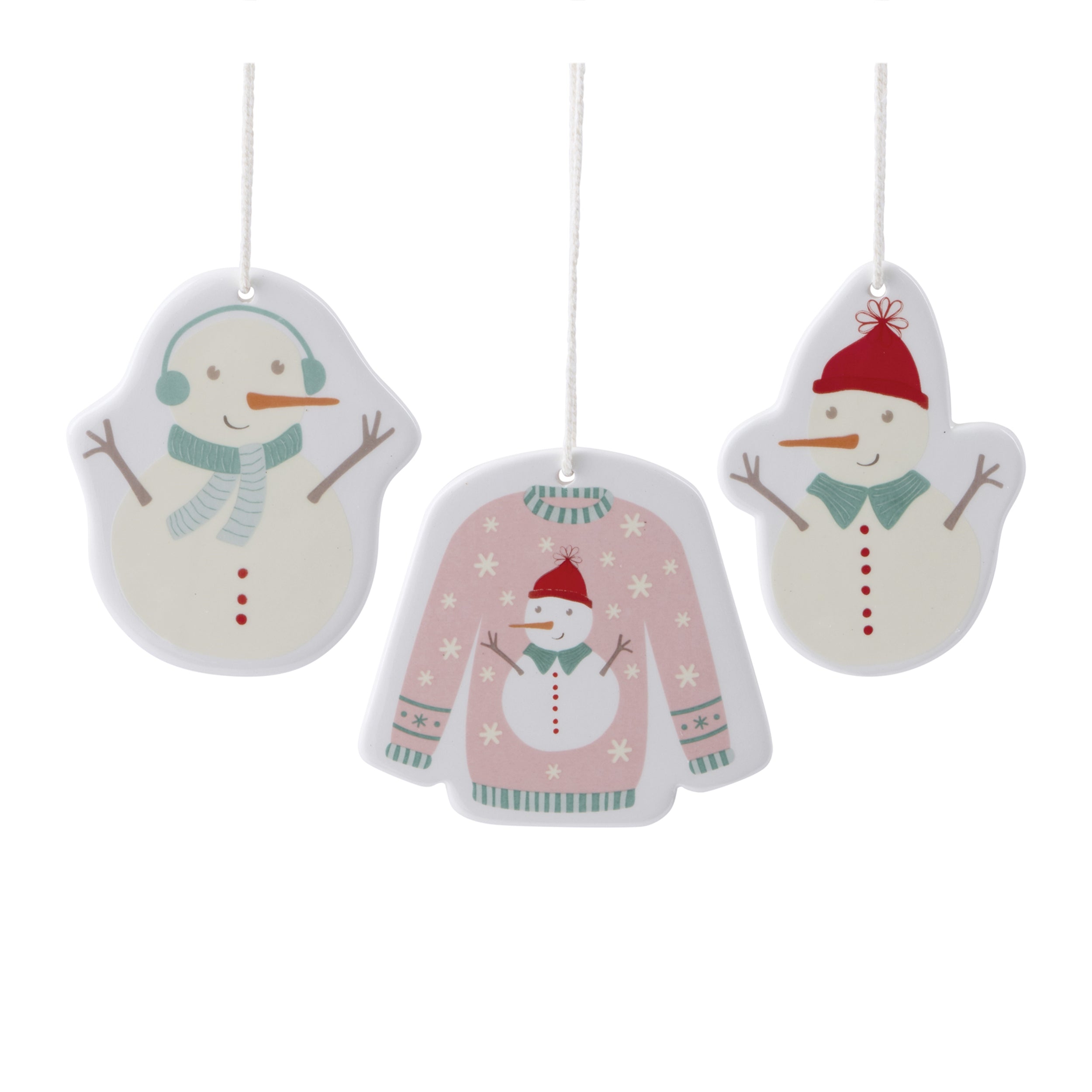 Snowman Ornament (3 set of) 3"H, 3.75"H, 4"H Ceramic