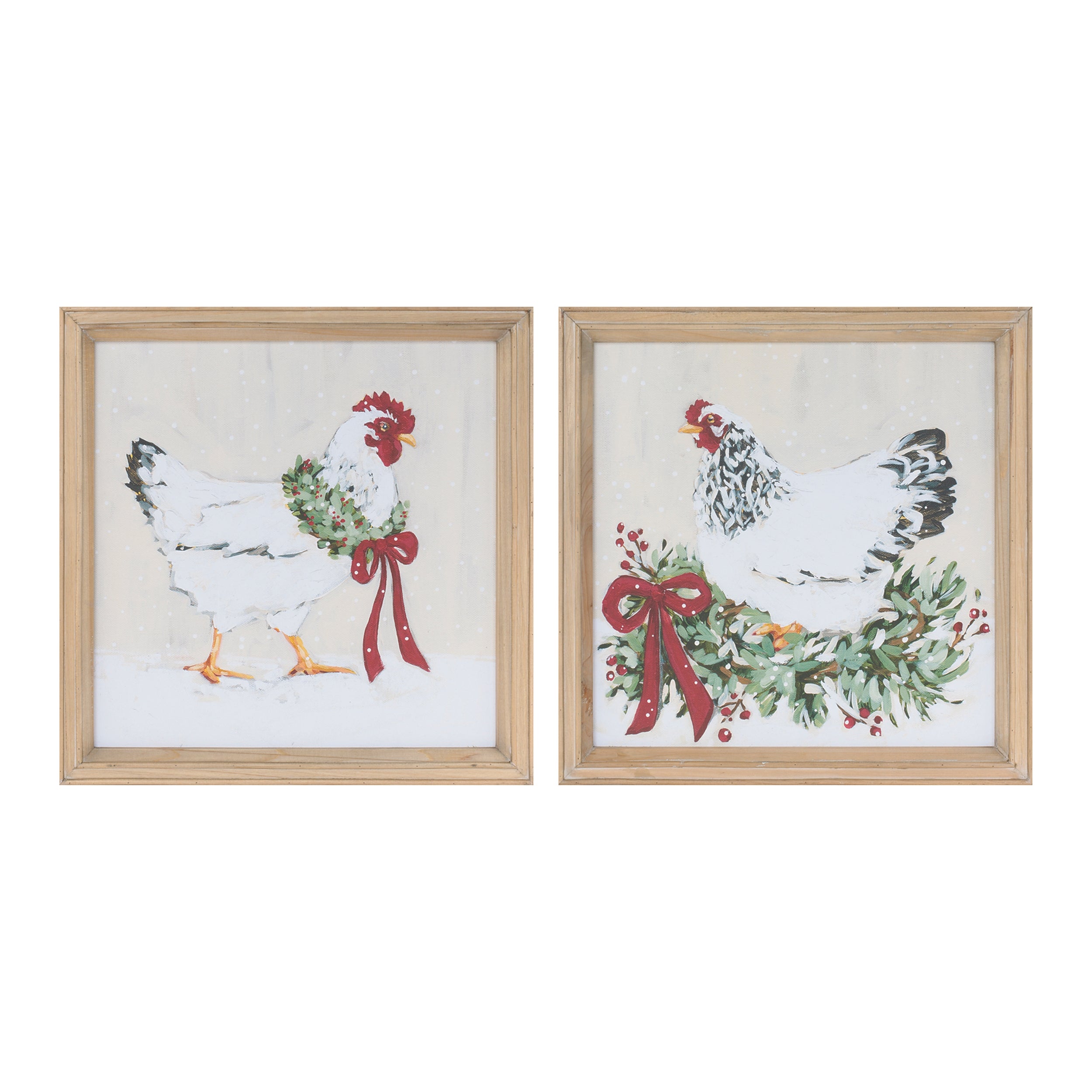 Framed Chicken Print (2 set of) 15.5”SQ MDF/Wood